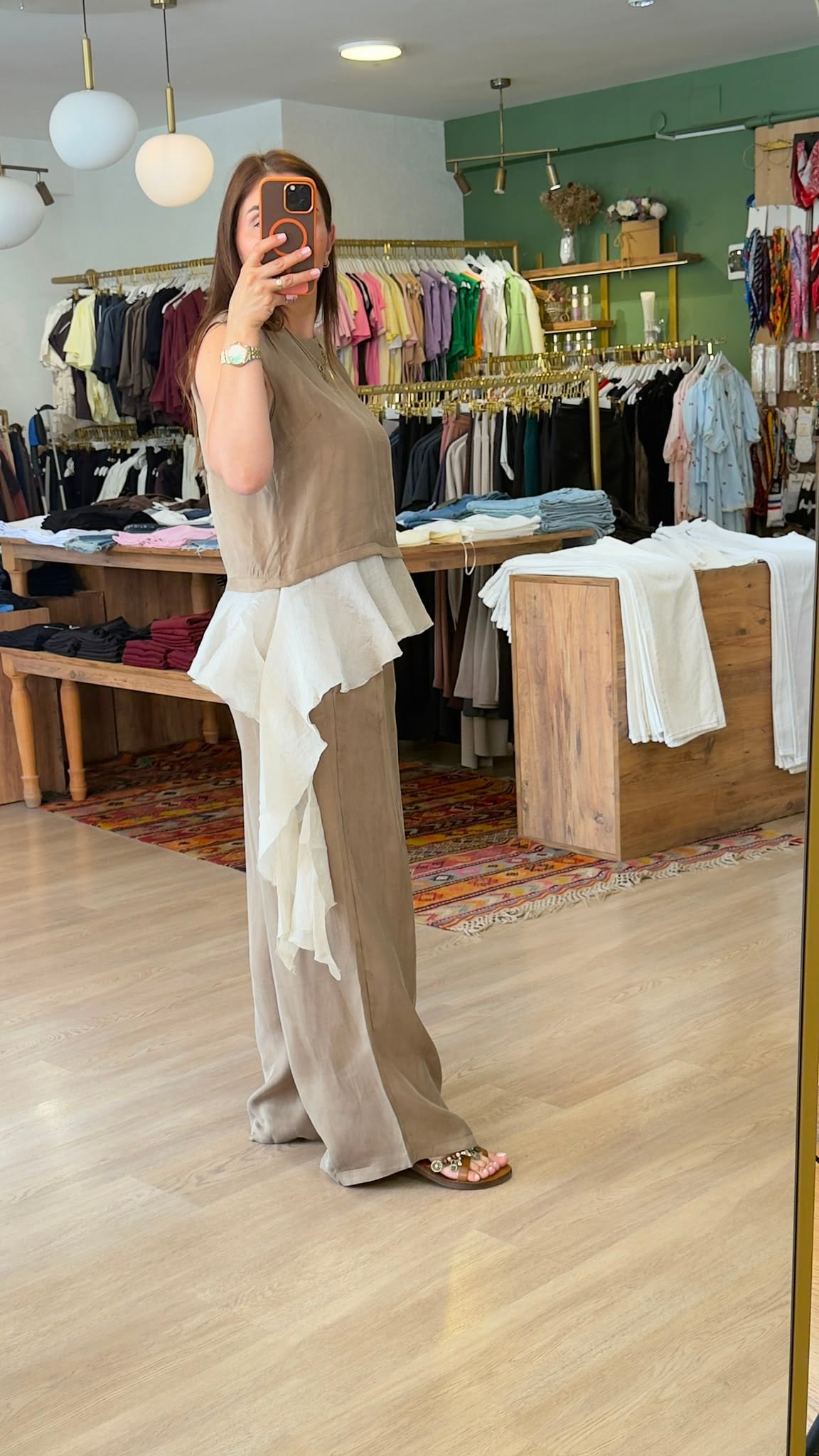 İpeksi Detaylı Bluz Pantolon Takım Yaş Yeşili Perry