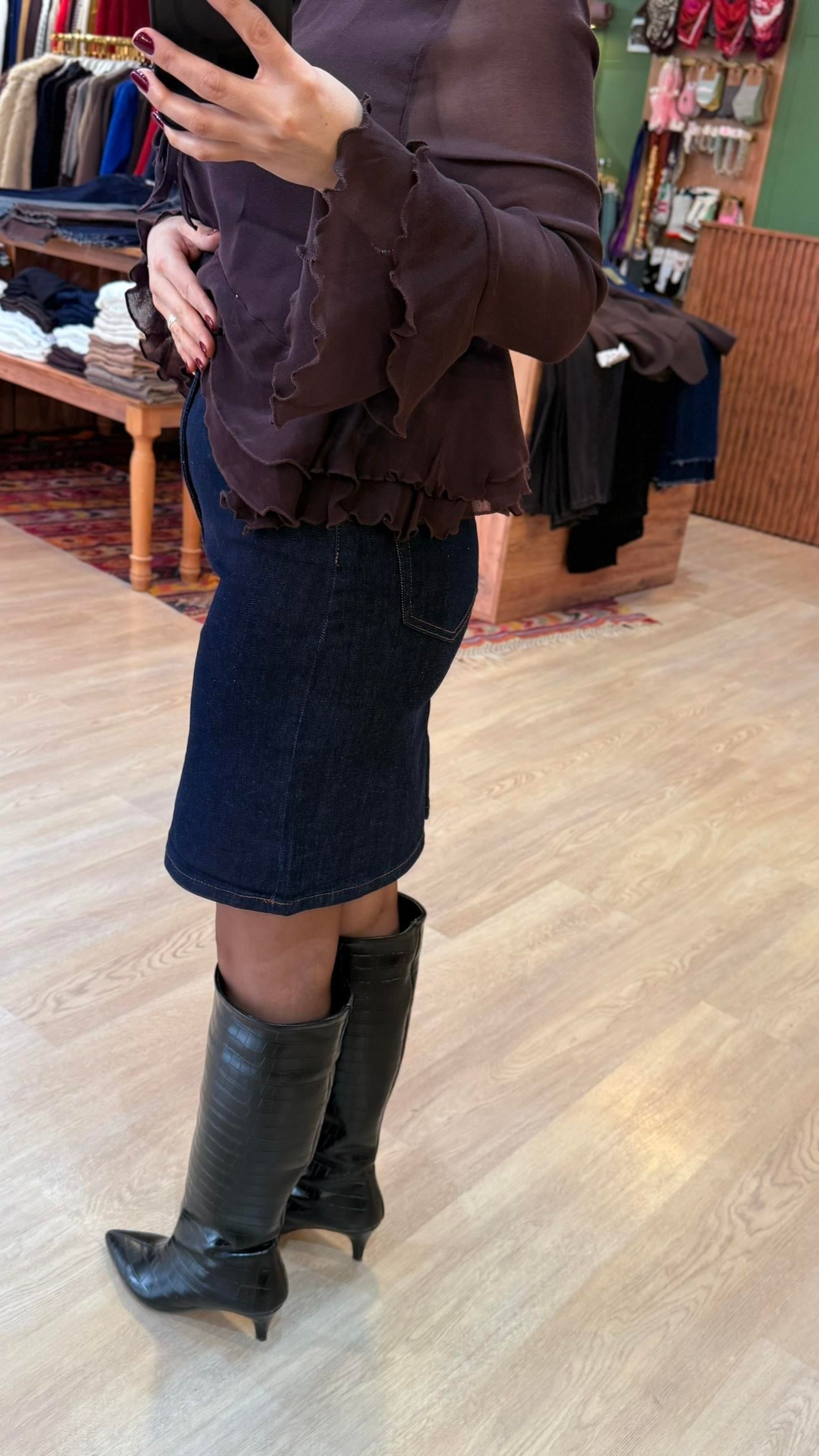 Kemerli Jean Mini Etek