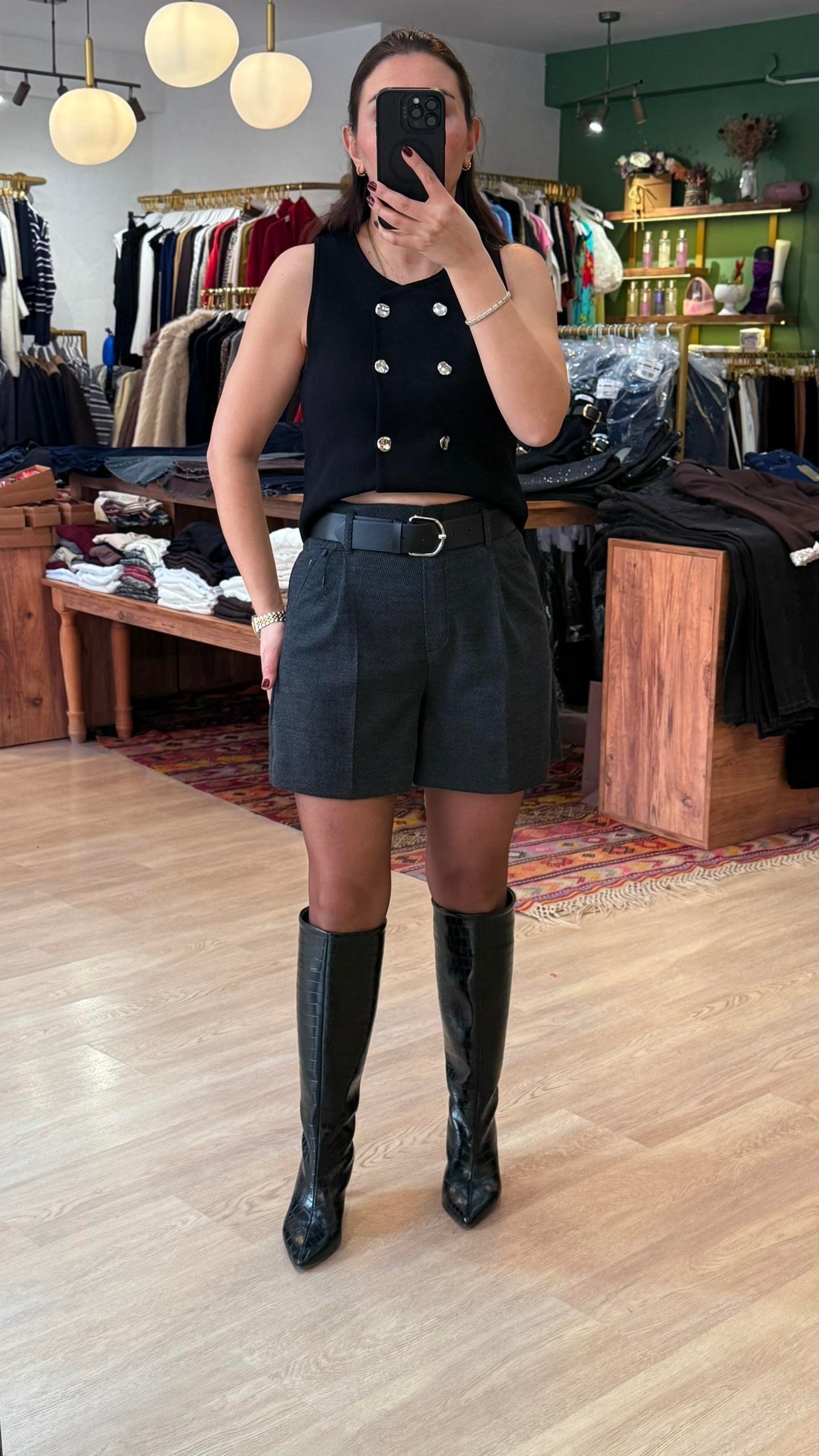 Kemerli Şort Ankrasit