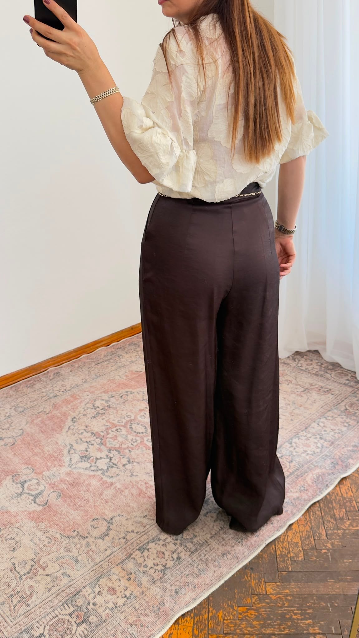Kendinden Kemerli Saten Pantolon – Kahve
