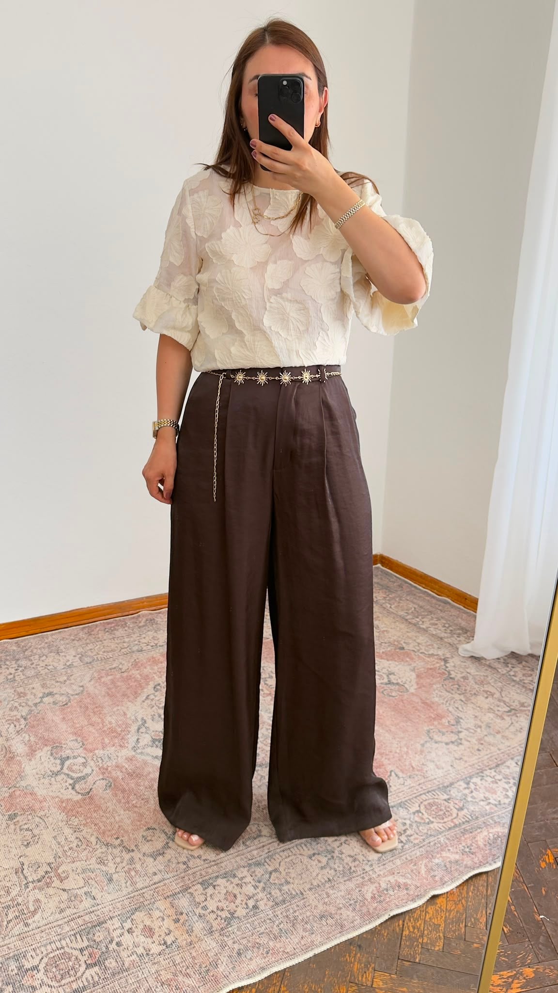 Kendinden Kemerli Saten Pantolon – Kahve