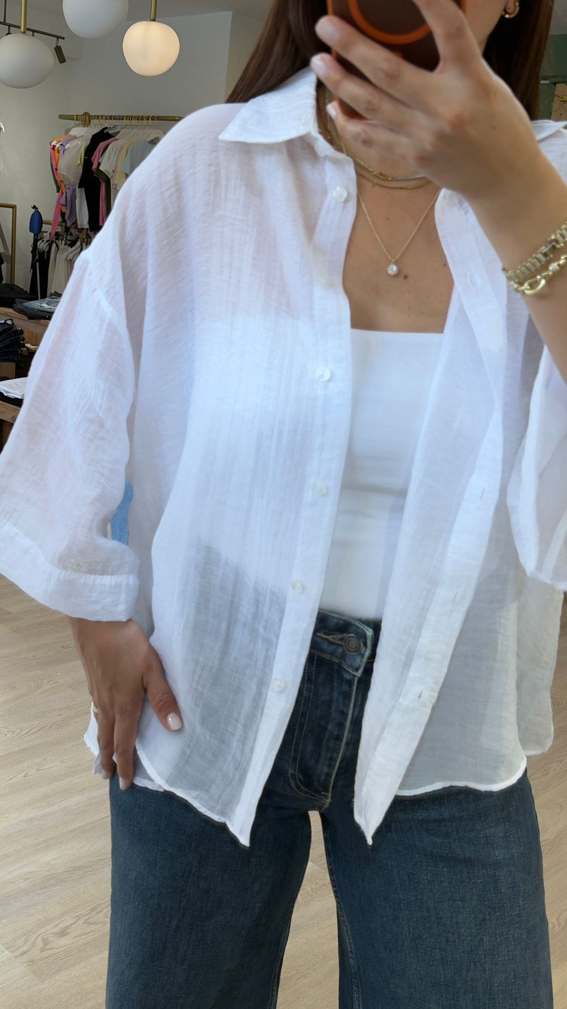 Kısa Kollu Oversize İpeksi Gömlek Beyaz - Perry