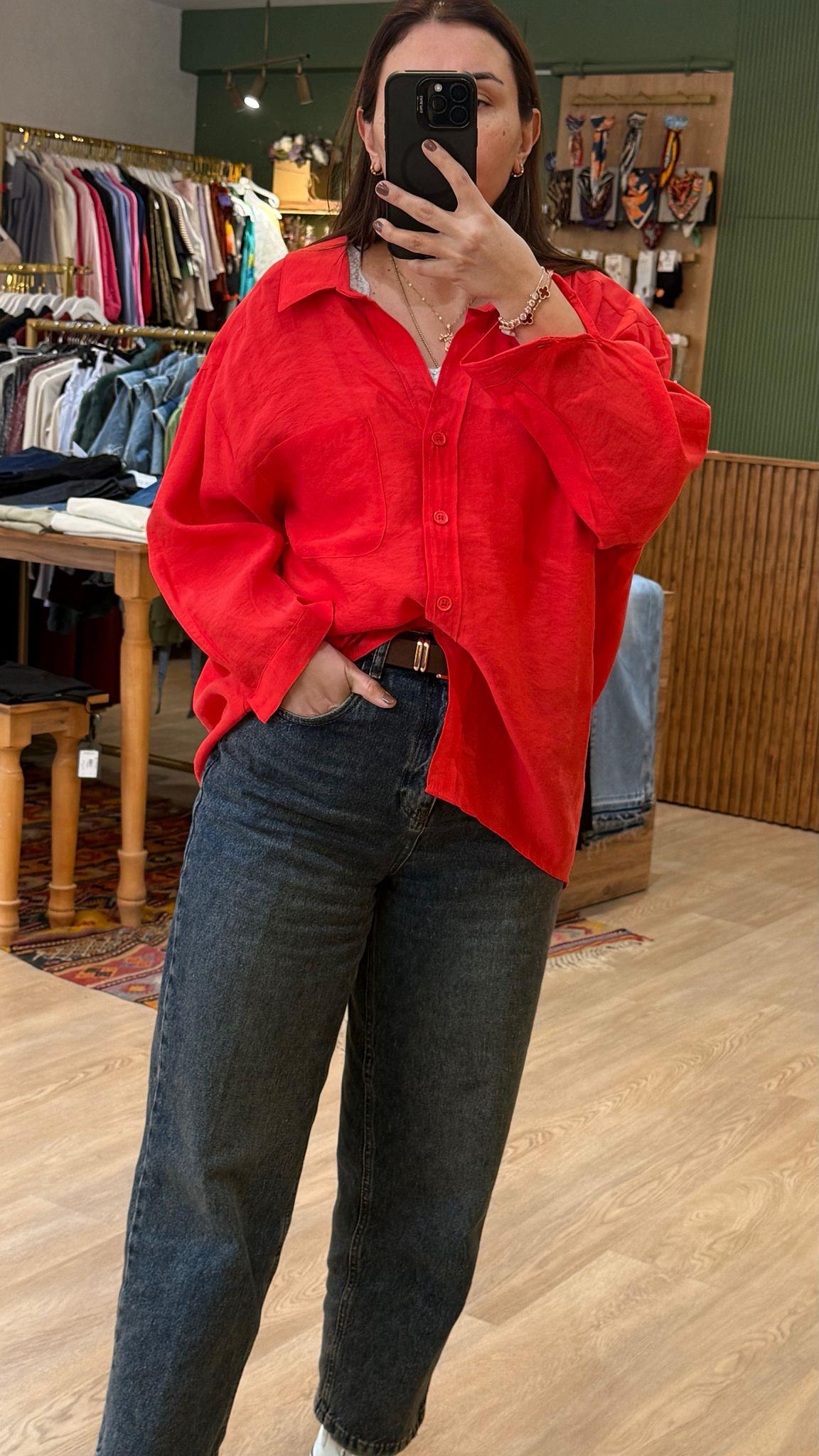 Oversize Gömlek Kırmızı