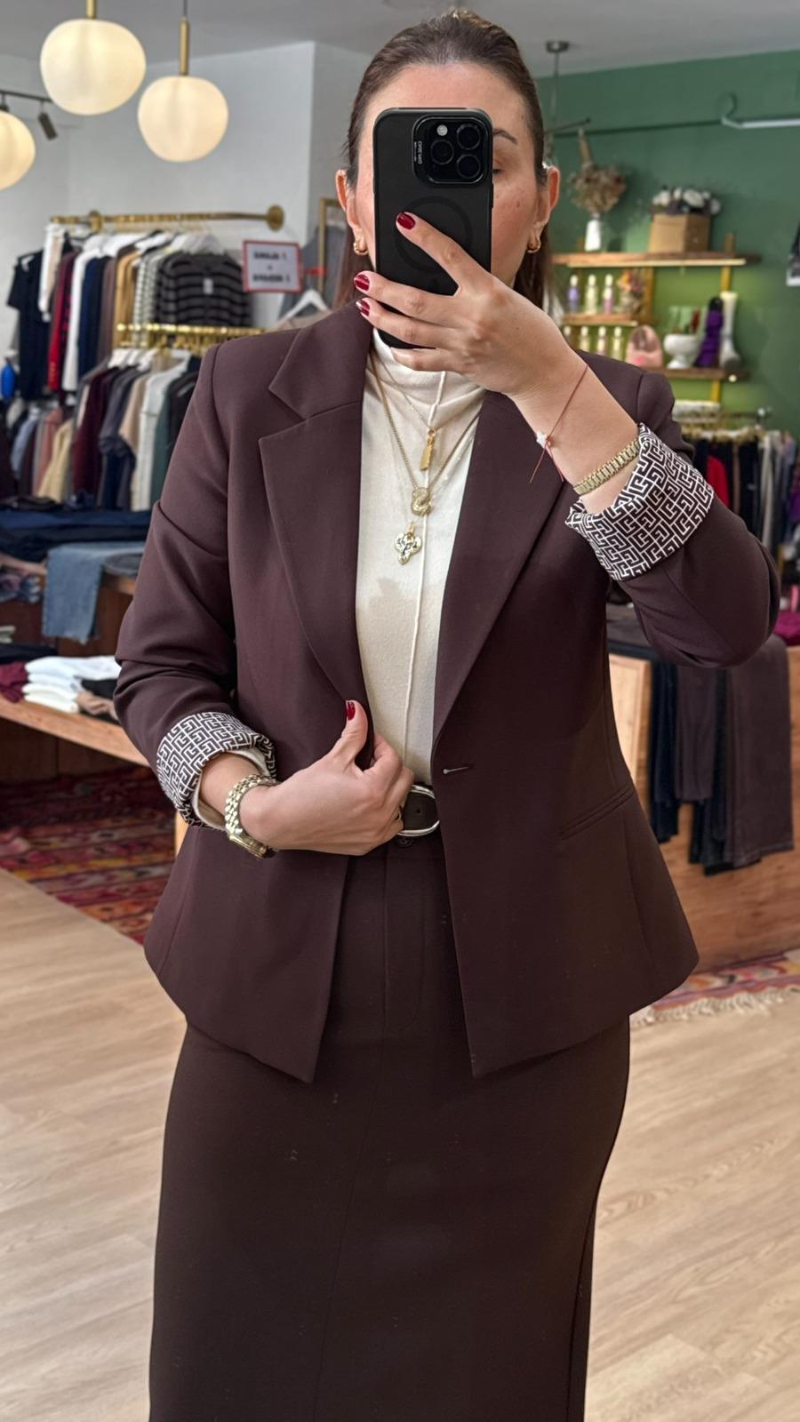 Tek Düğmeli Blazer Ceket Kahve