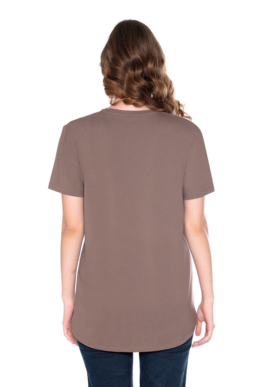Modal-Pamuk Bisiklet Yaka Oversize Uzun Kadın T-shirt