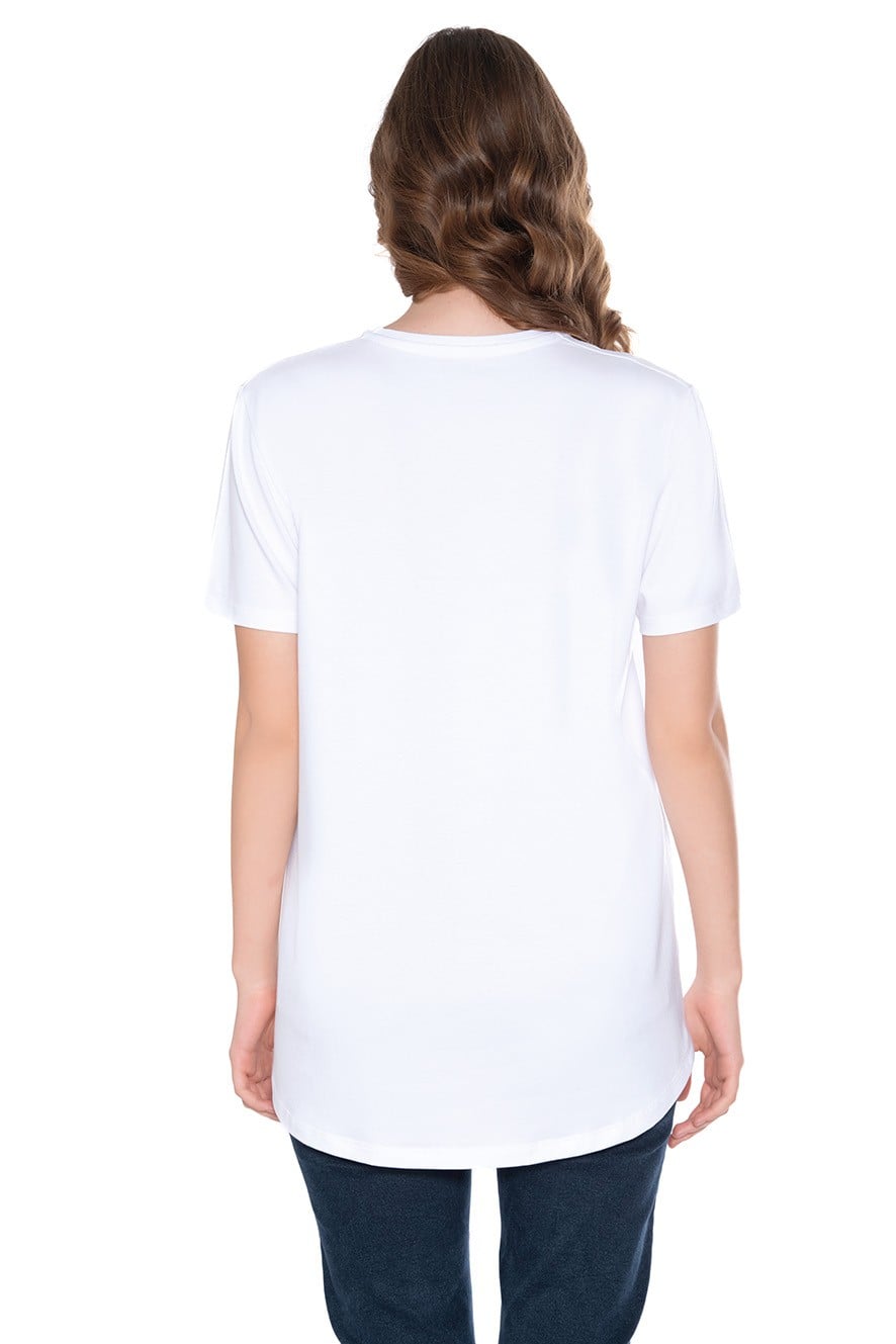 Modal-Pamuk Bisiklet Yaka Oversize Uzun Kadın T-shirt