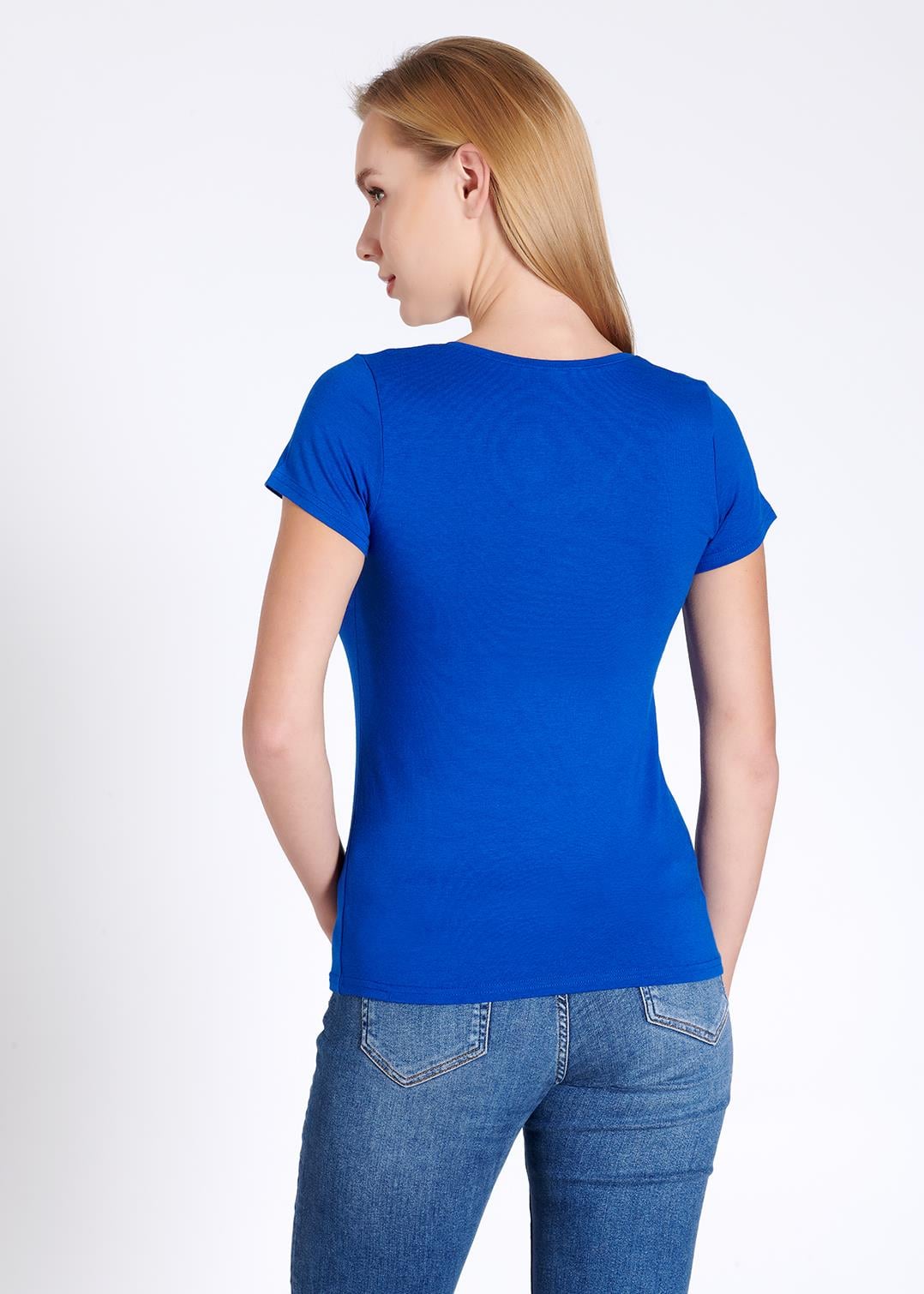 V yaka Kısa Kollu Kadın T-shirt