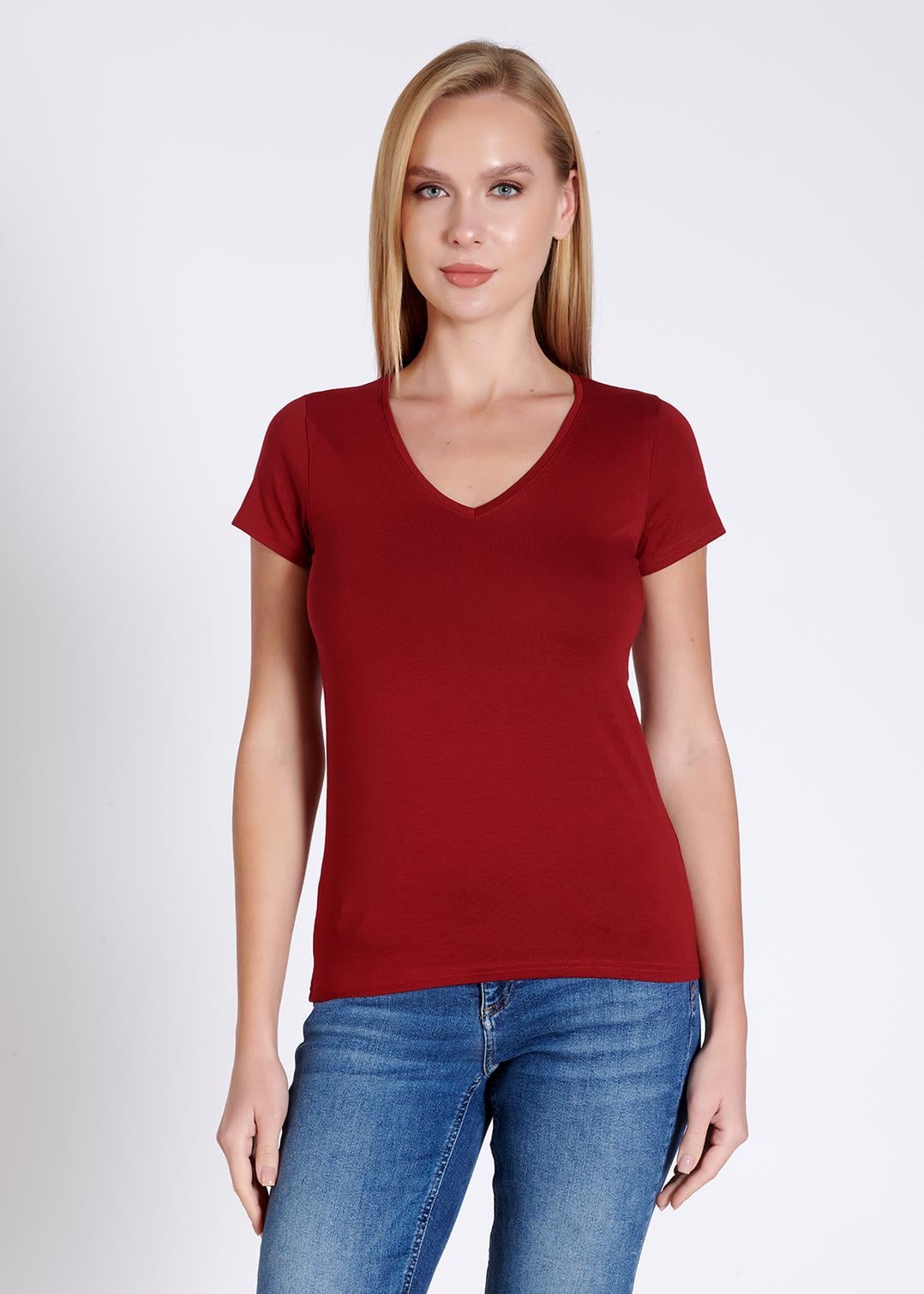V yaka Kısa Kollu Kadın T-shirt