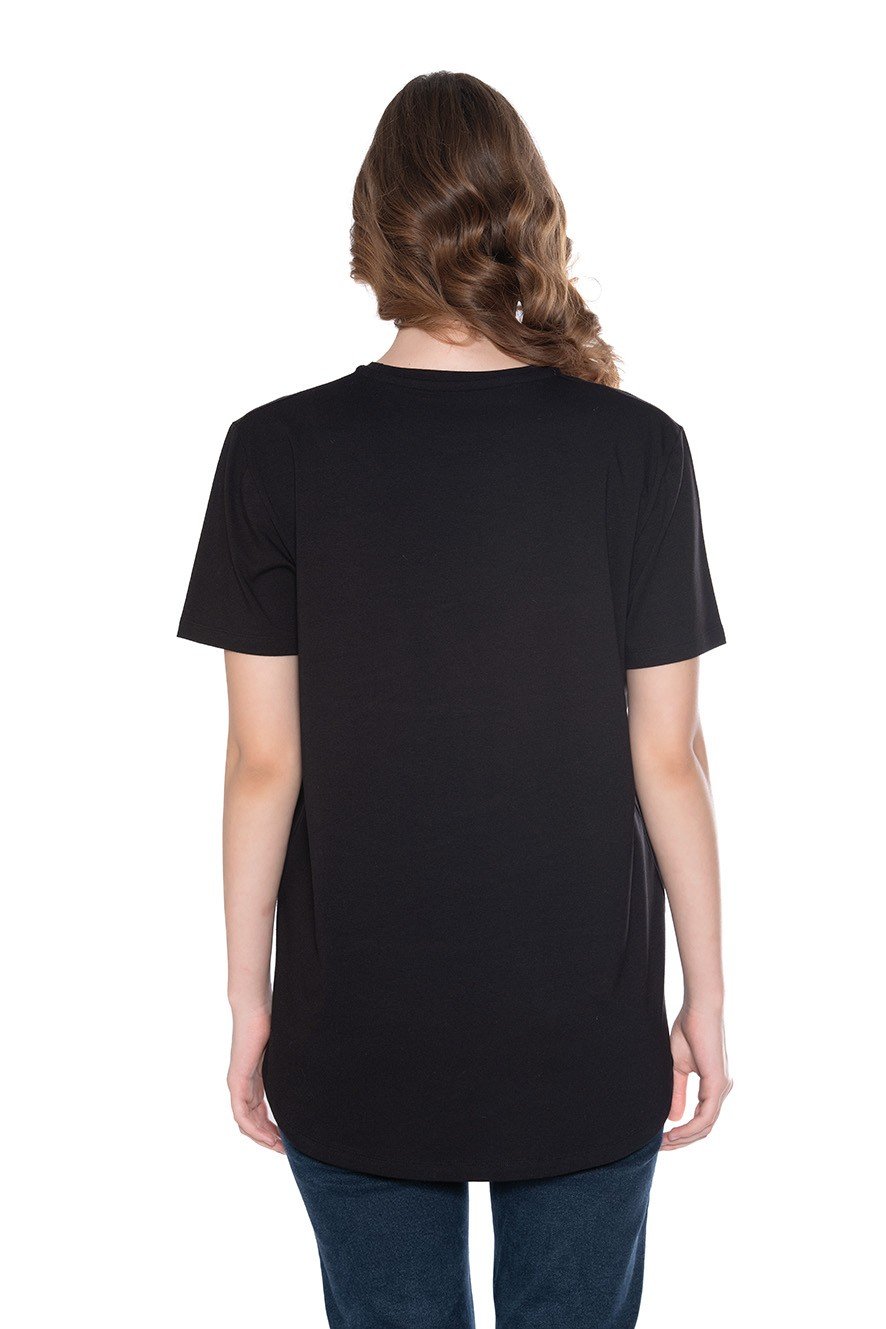 Modal-Pamuk Bisiklet Yaka Oversize Uzun Kadın T-shirt