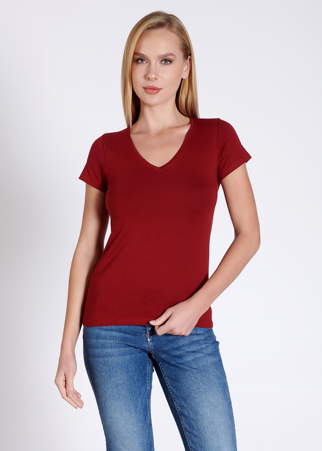 V yaka Kısa Kollu Kadın T-shirt