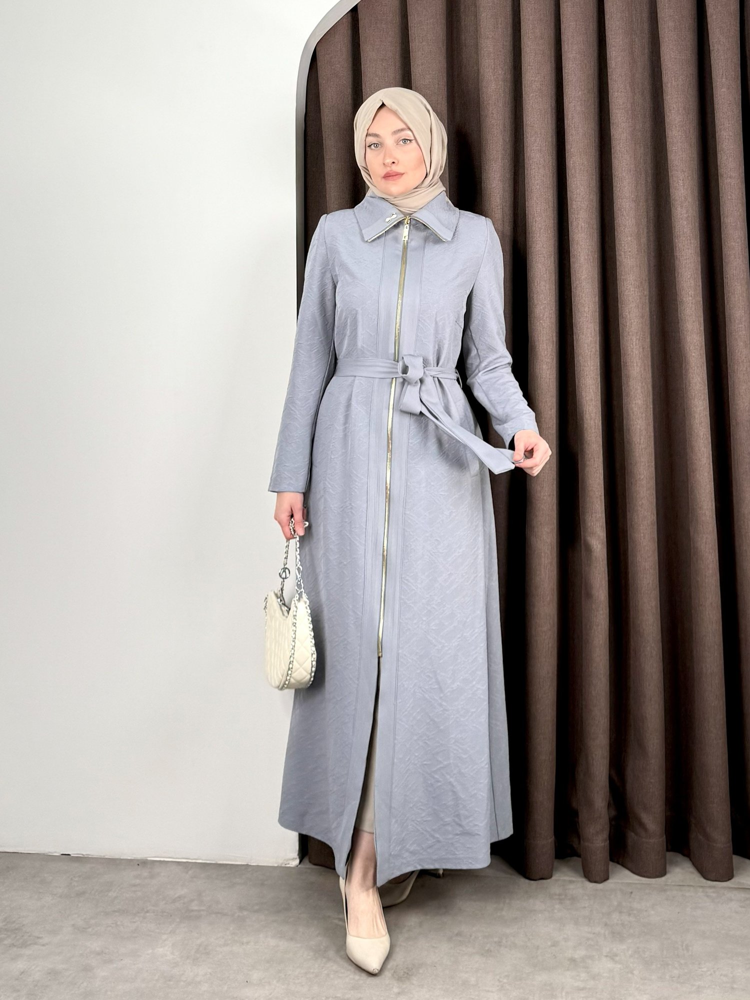 KABARTMALI TRENCH MAVİ