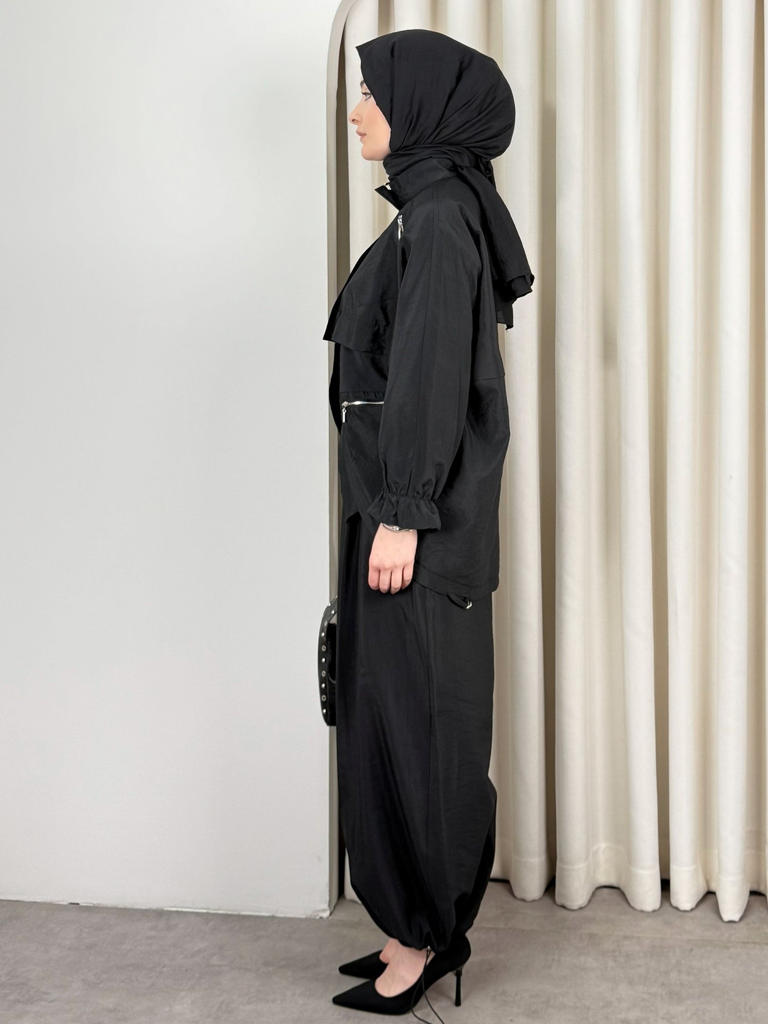PARAŞÜT PANTOLON TAKIM SİYAH