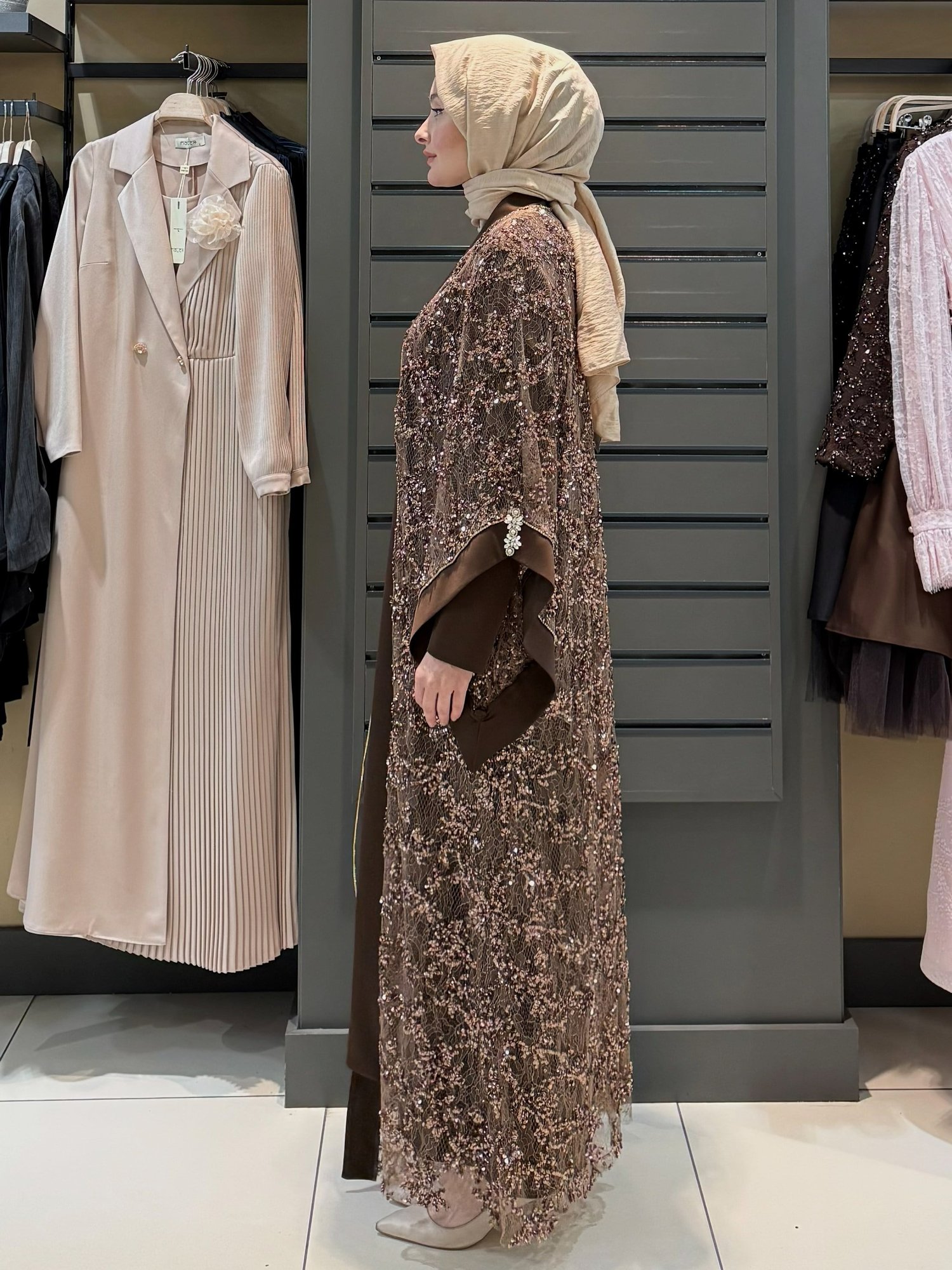 PAYET DETAY ABAYA KAHVE