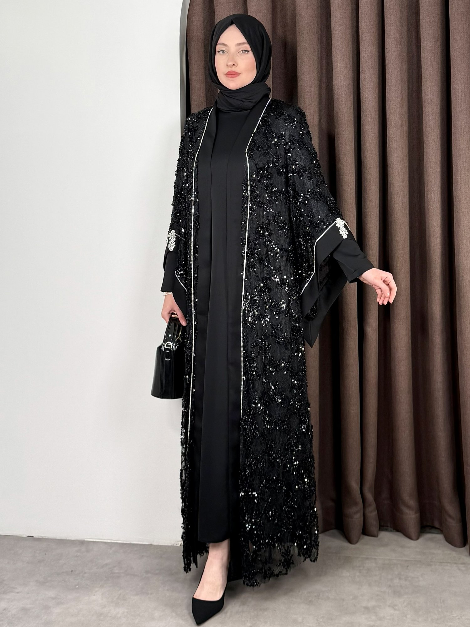 PAYET DETAY ABAYA SİYAH