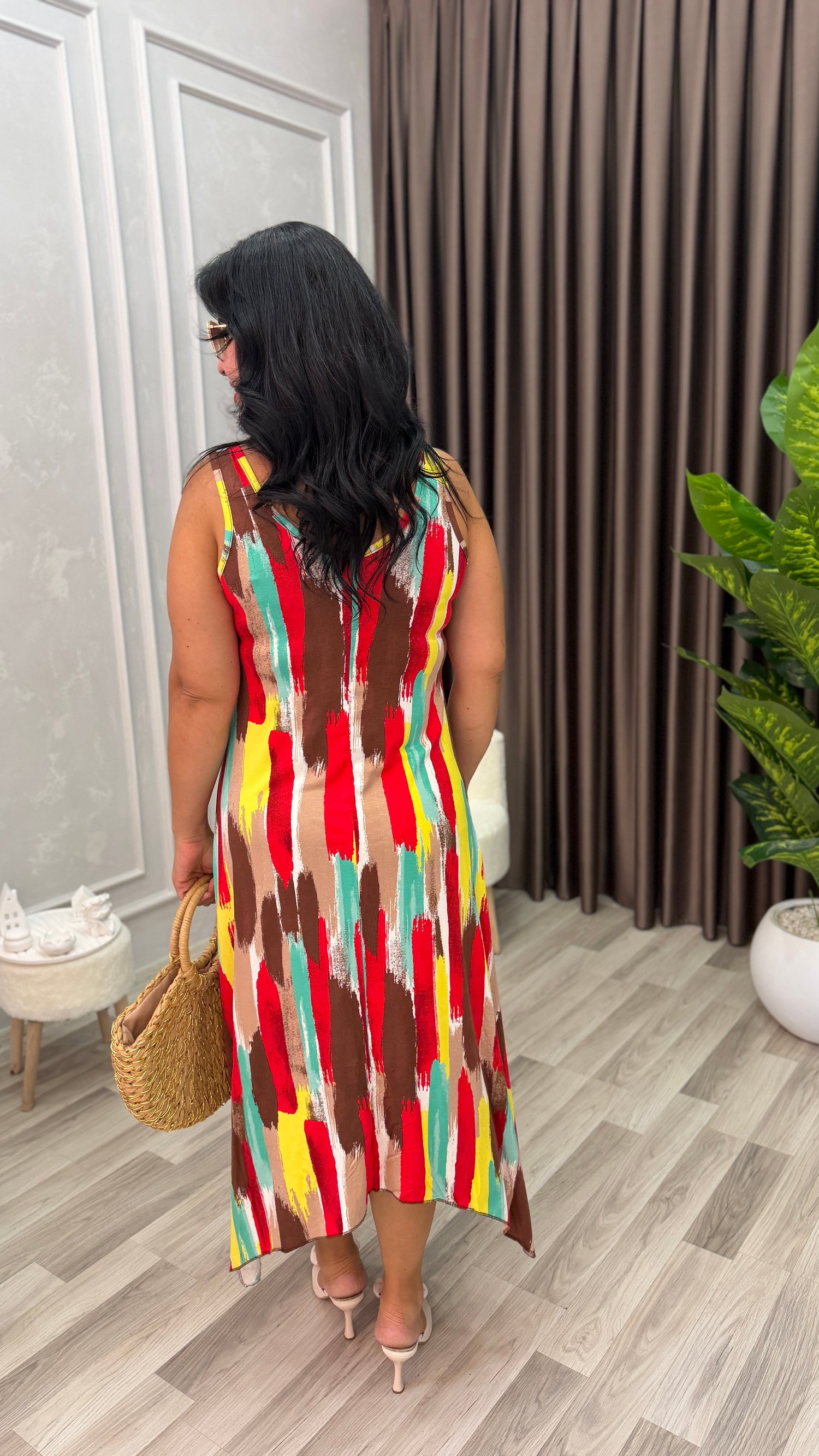 ARIA ASKILI ELBİSE ASİMETRİK FIRÇA DESEN