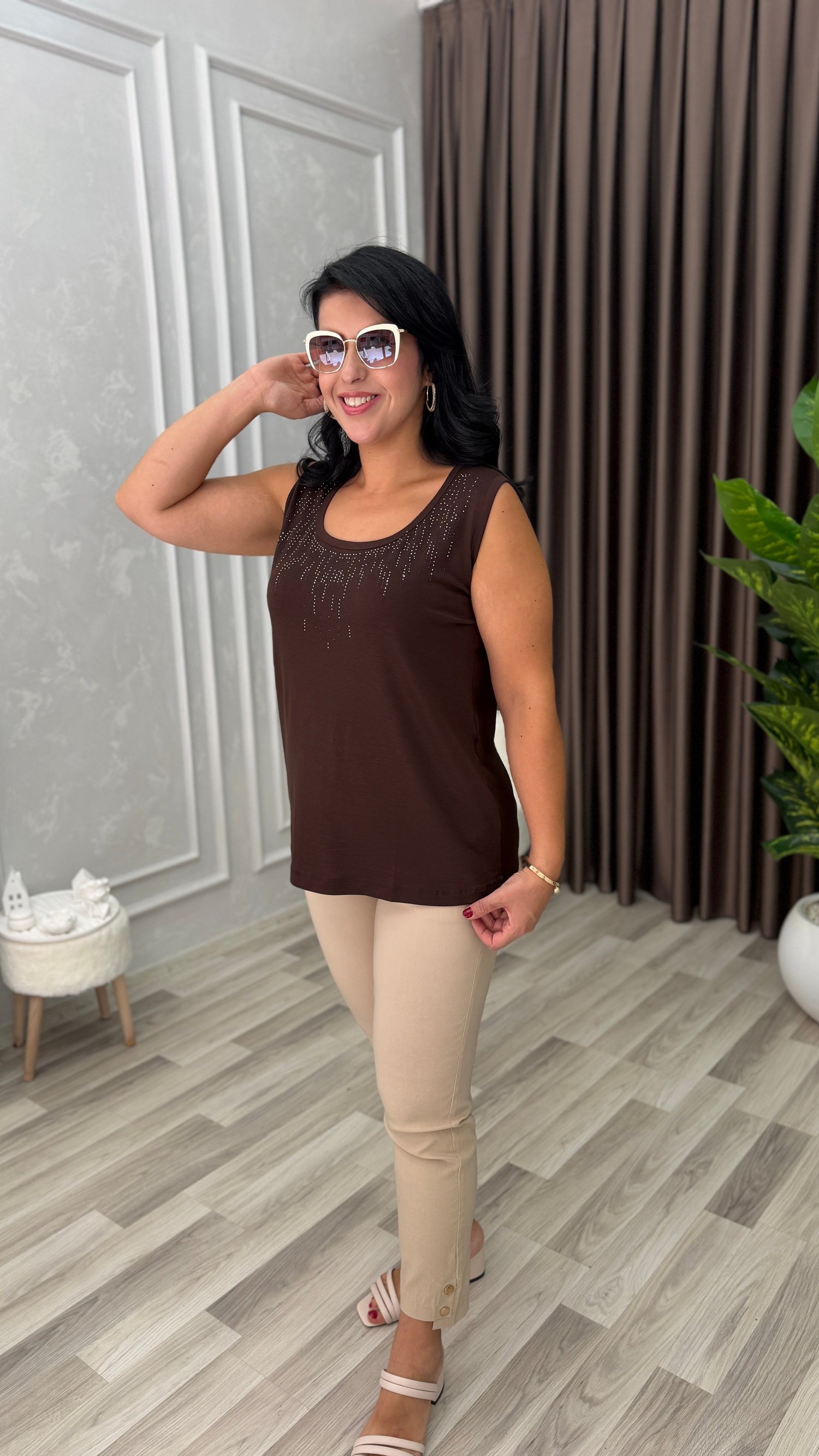 AURA PREMIUM TAŞLI ATLET KAHVERENGİ