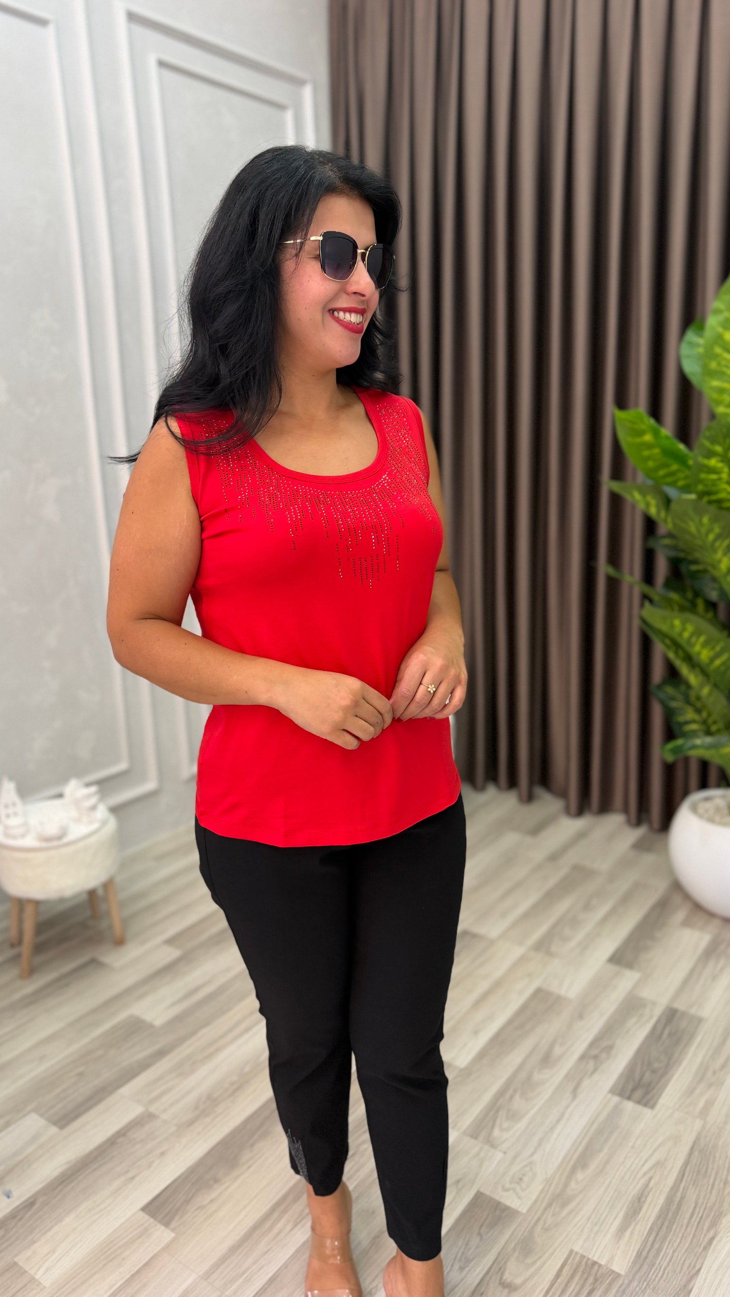 AURA PREMIUM TAŞLI ATLET KIRMIZI