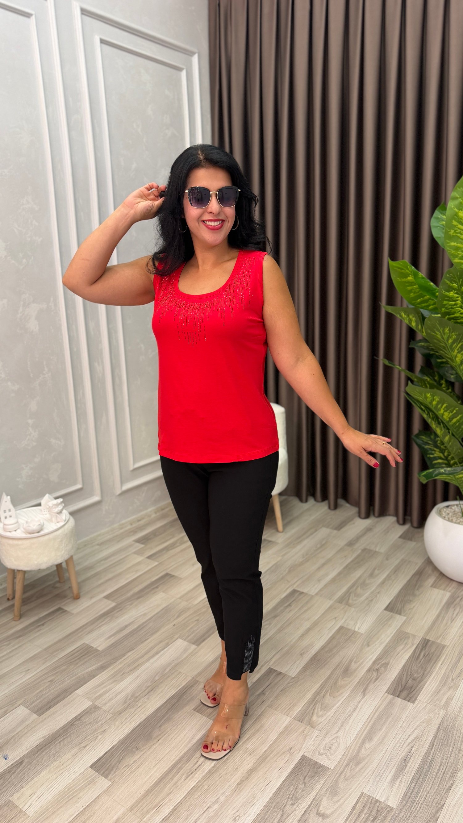 AURA PREMIUM TAŞLI ATLET KIRMIZI