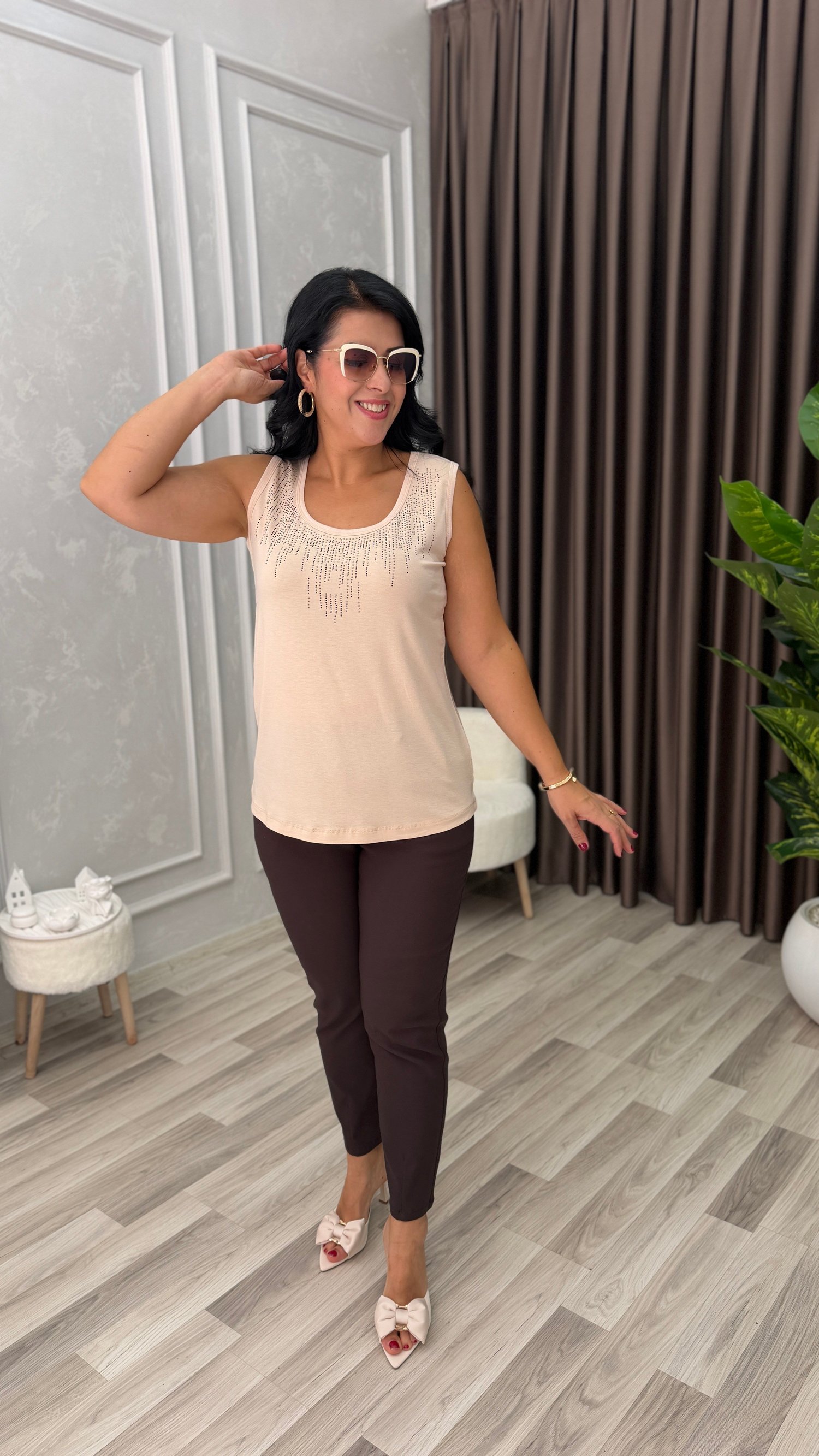 AURA PREMIUM TAŞLI ATLET KREM (BEJ)