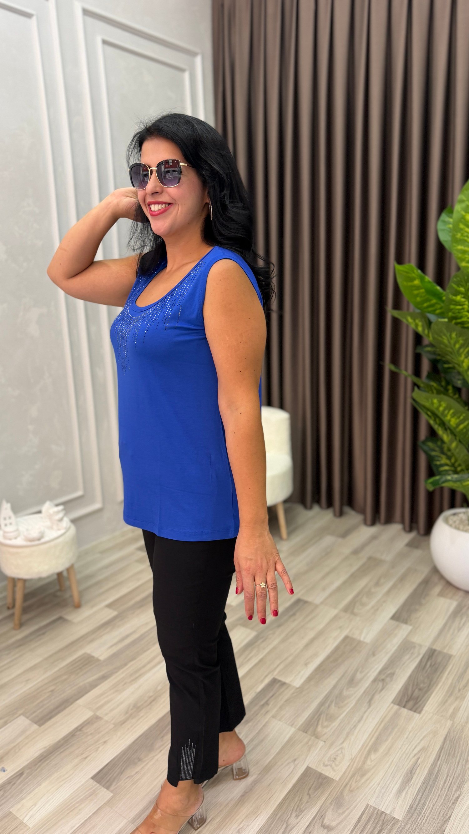 AURA PREMIUM TAŞLI ATLET SAKS MAVİ
