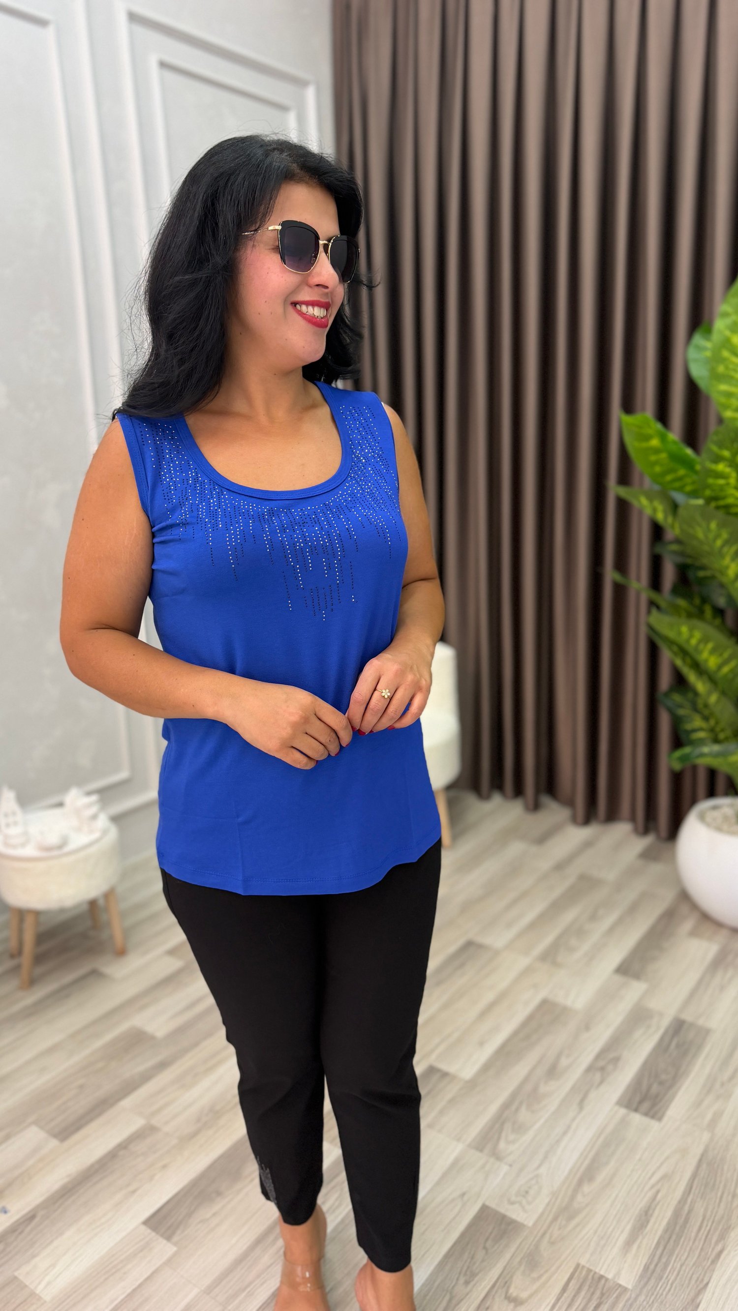 AURA PREMIUM TAŞLI ATLET SAKS MAVİ