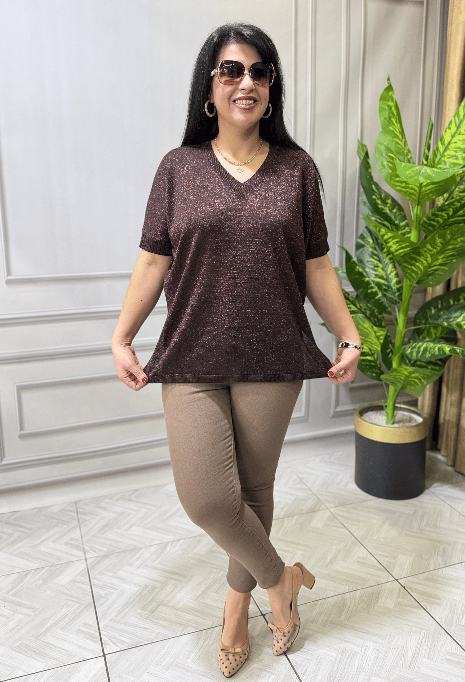 COMFORT SHINE MERSERİZE TRİKO BLUZ BAKIR