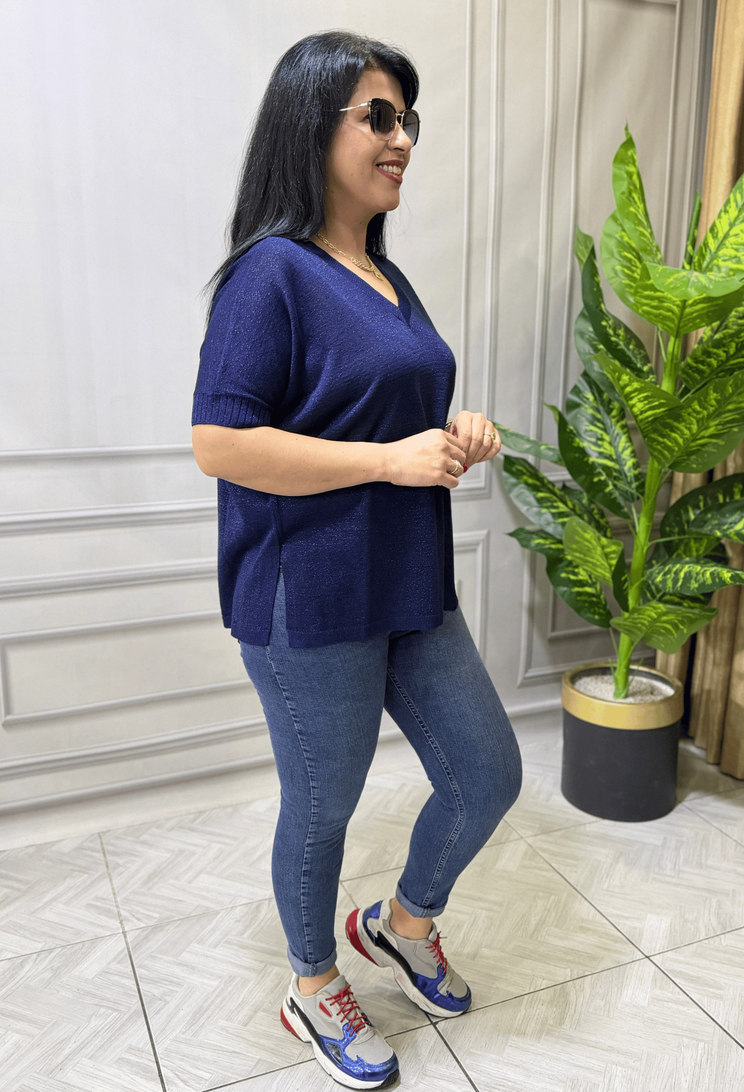COMFORT SHINE MERSERİZE TRİKO BLUZ LACİVERT