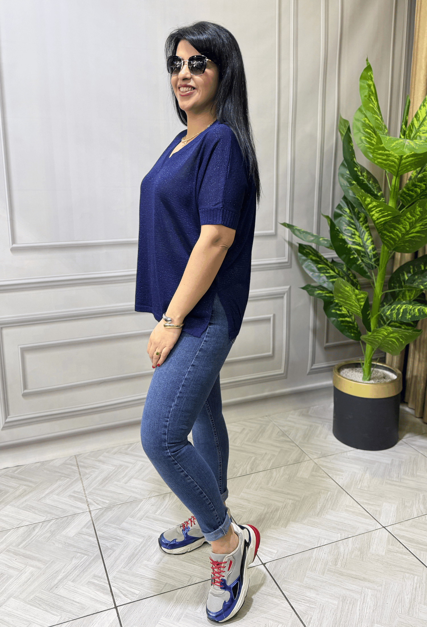 COMFORT SHINE MERSERİZE TRİKO BLUZ LACİVERT