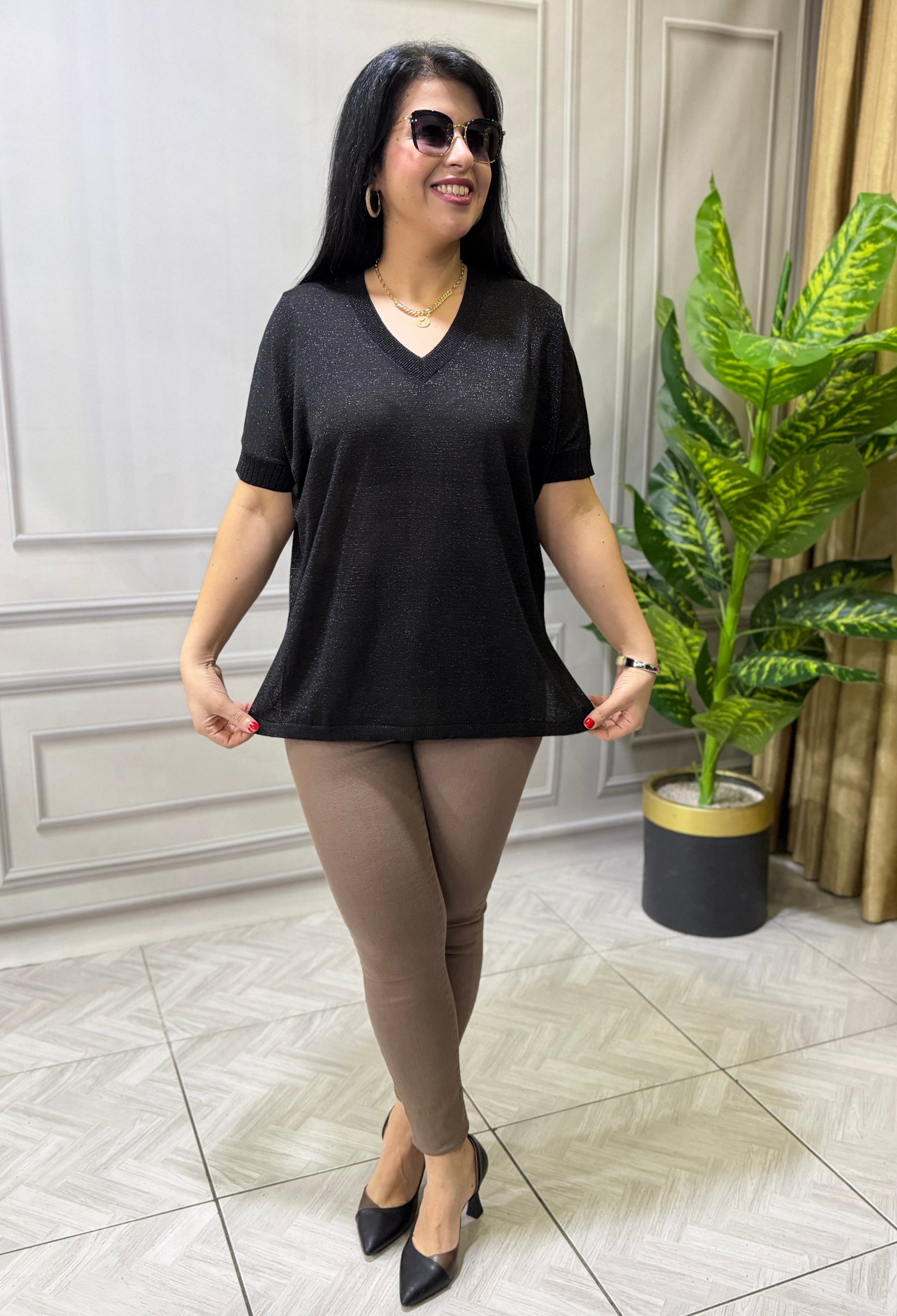 COMFORT SHINE MERSERİZE TRİKO BLUZ SİYAH