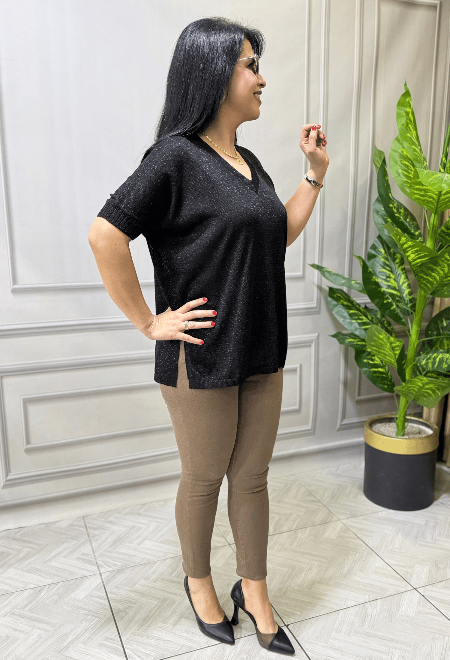 COMFORT SHINE MERSERİZE TRİKO BLUZ SİYAH
