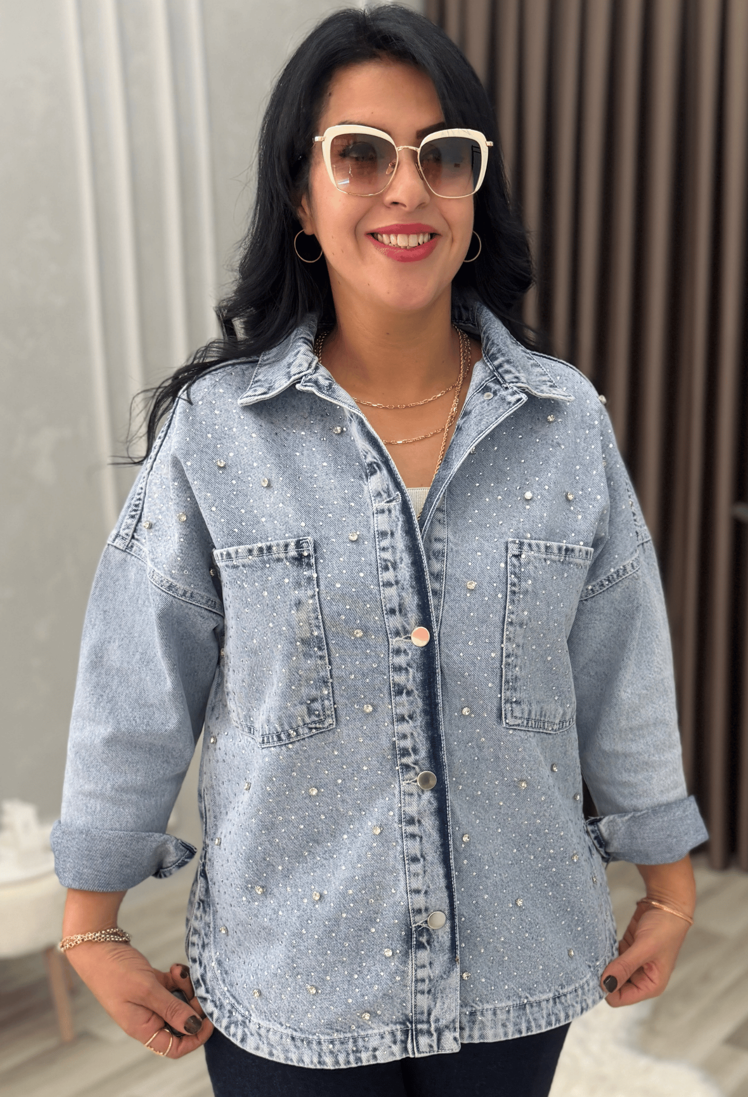 Crystal Touch Denim Ceket Mavi 