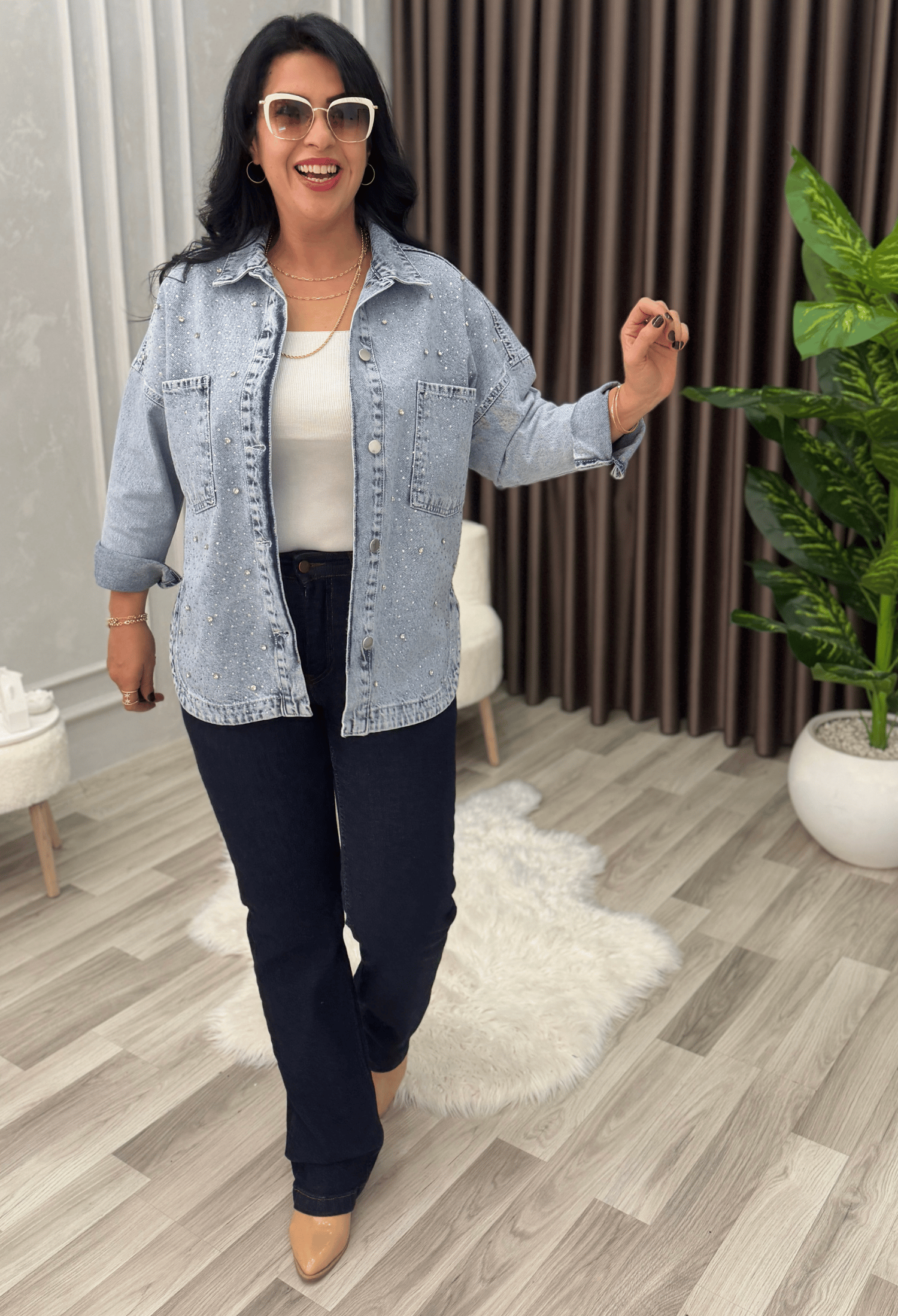 Crystal Touch Denim Ceket Mavi 