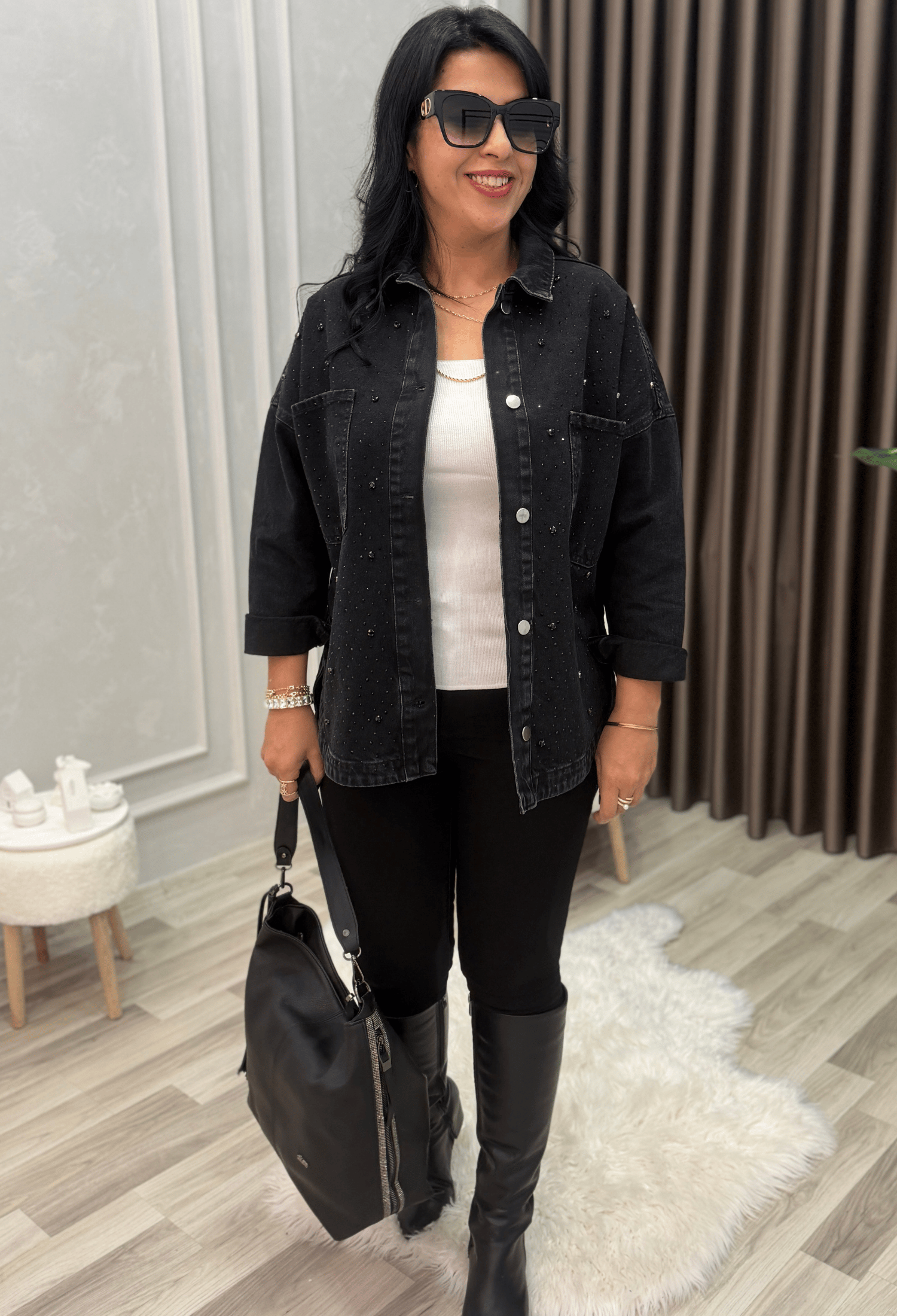 Crystal Touch Denim Ceket Siyah