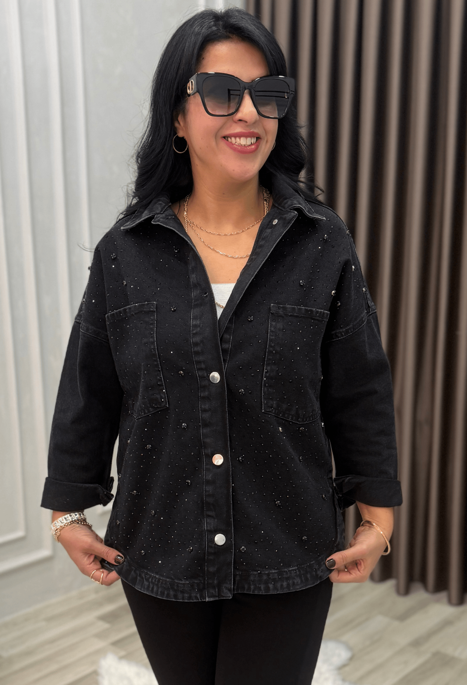 Crystal Touch Denim Ceket Siyah