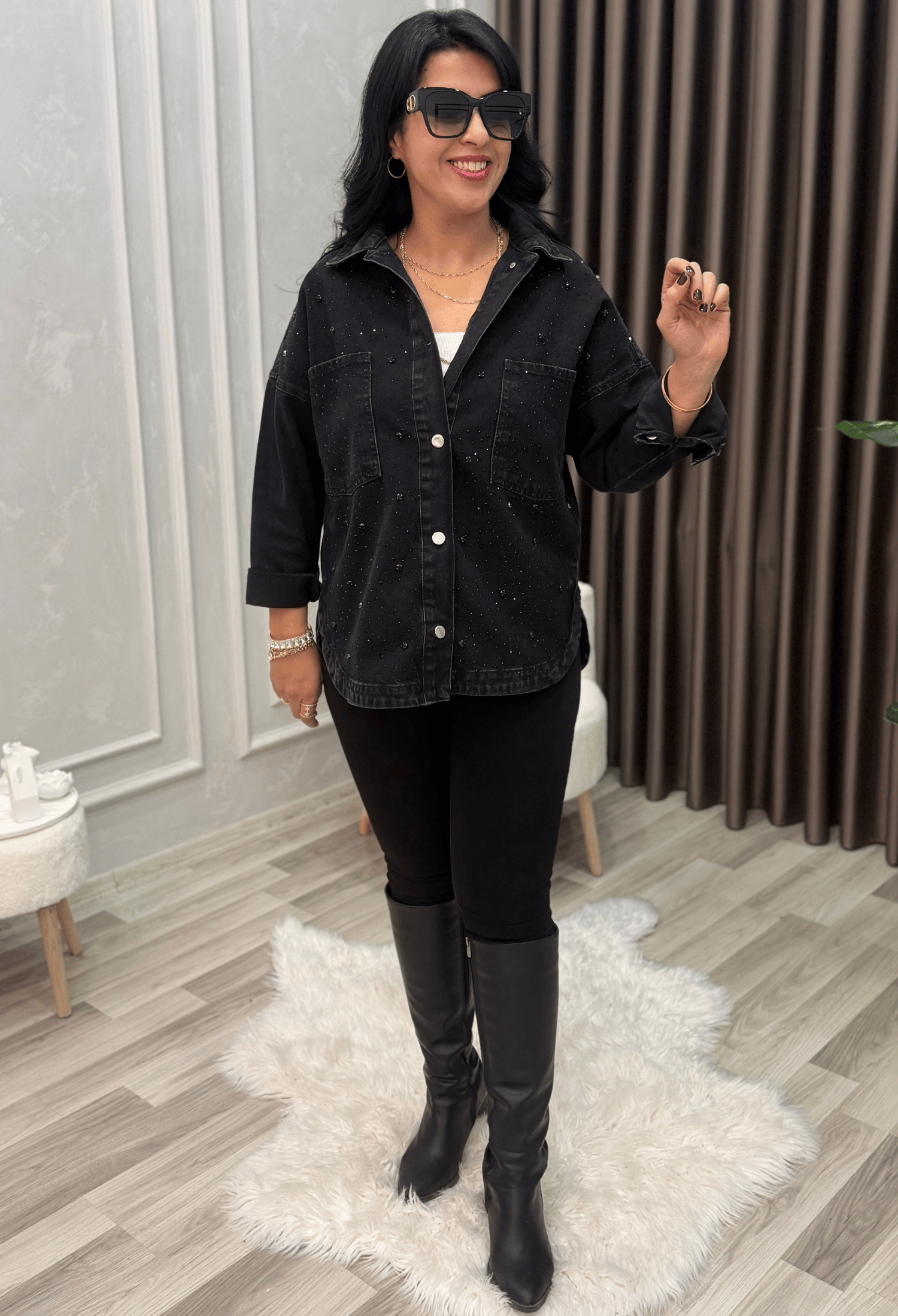 Crystal Touch Denim Ceket Siyah