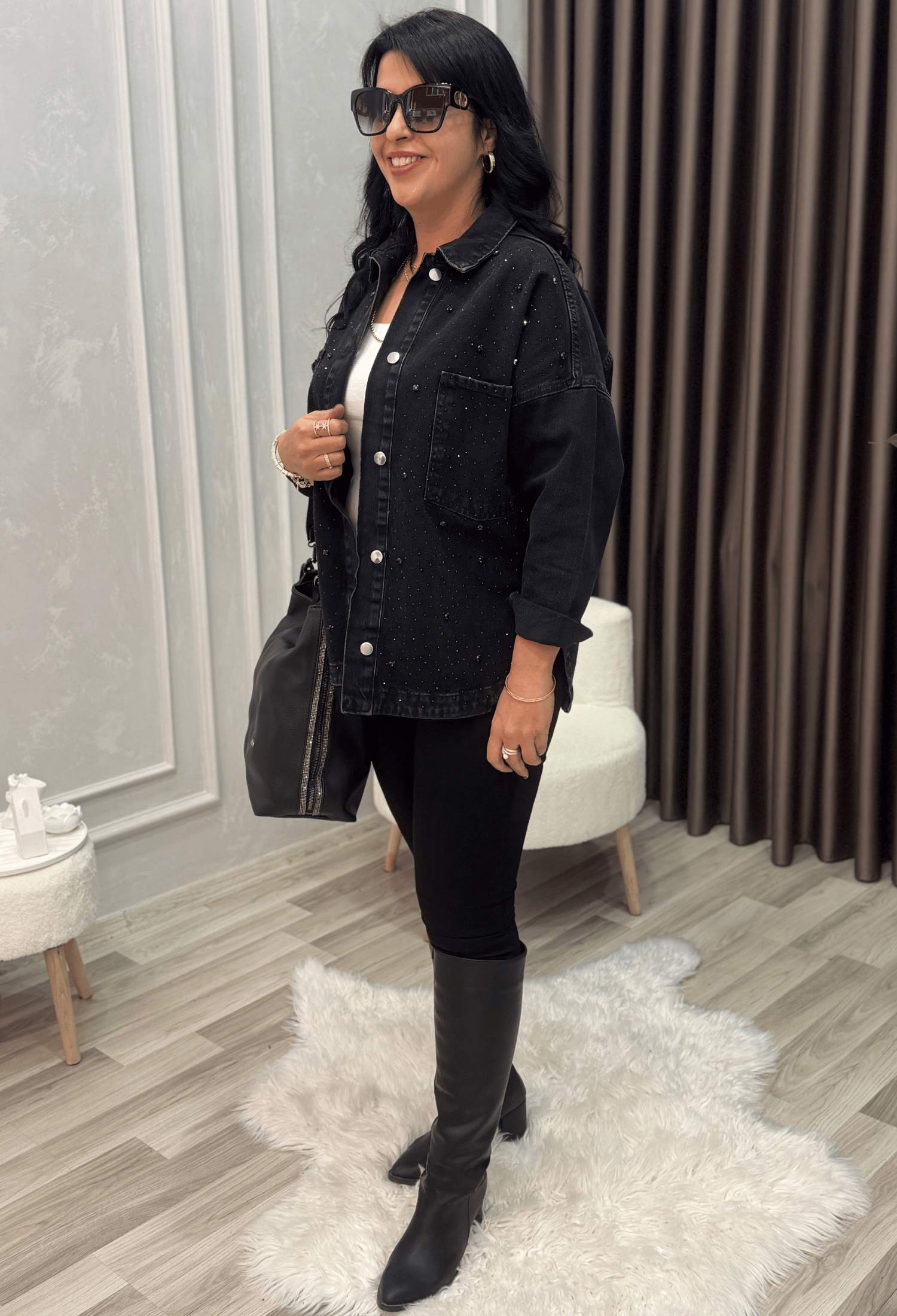 Crystal Touch Denim Ceket Siyah