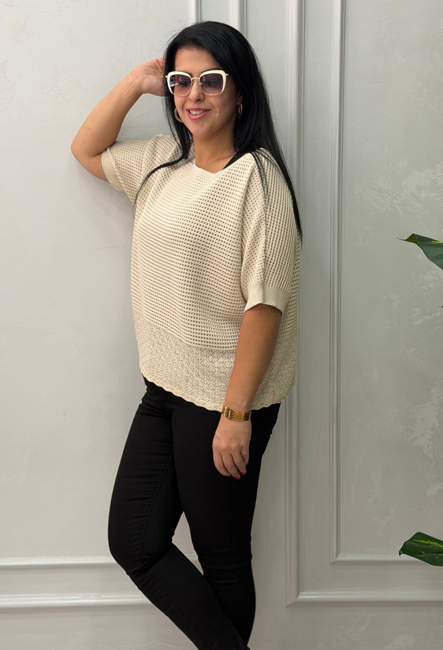 DORA AJURLU TRİKO BLUZ BEJ 