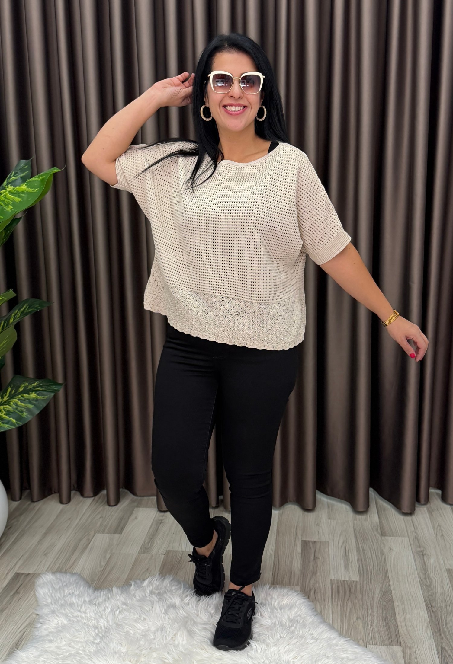 DORA AJURLU TRİKO BLUZ BEJ 