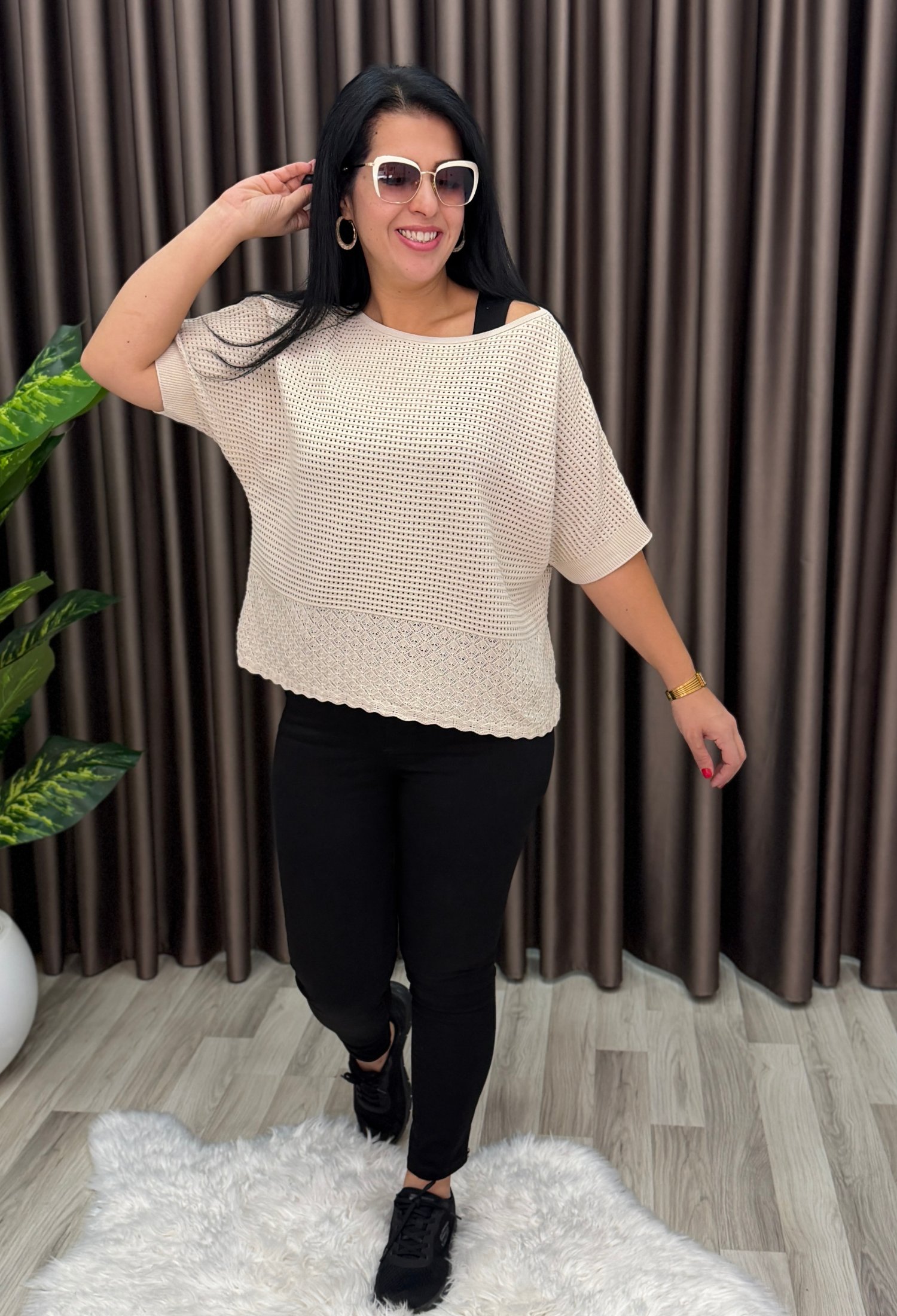 DORA AJURLU TRİKO BLUZ BEJ 
