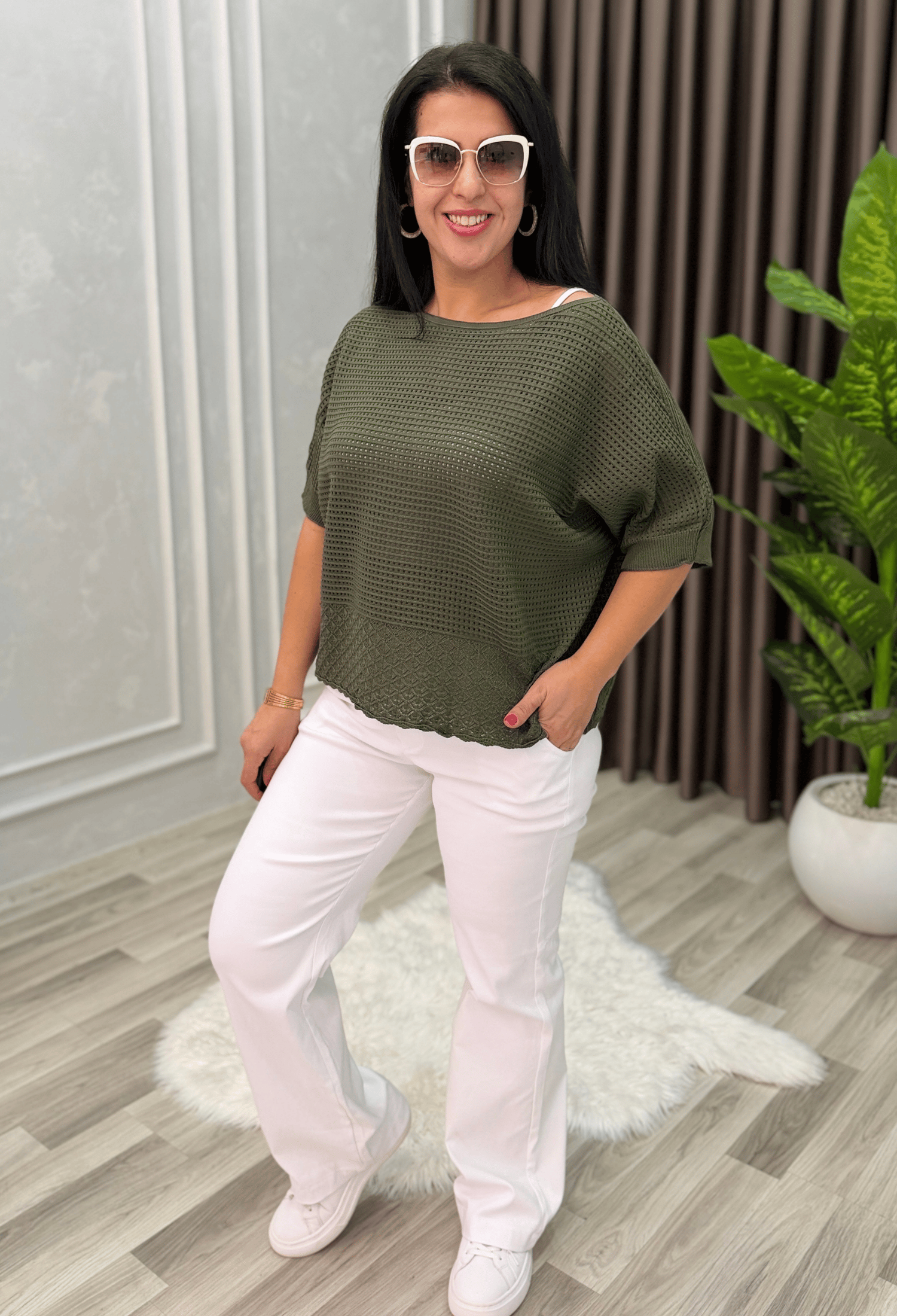 DORA AJURLU TRİKO BLUZ HAKİ YEŞİLİ