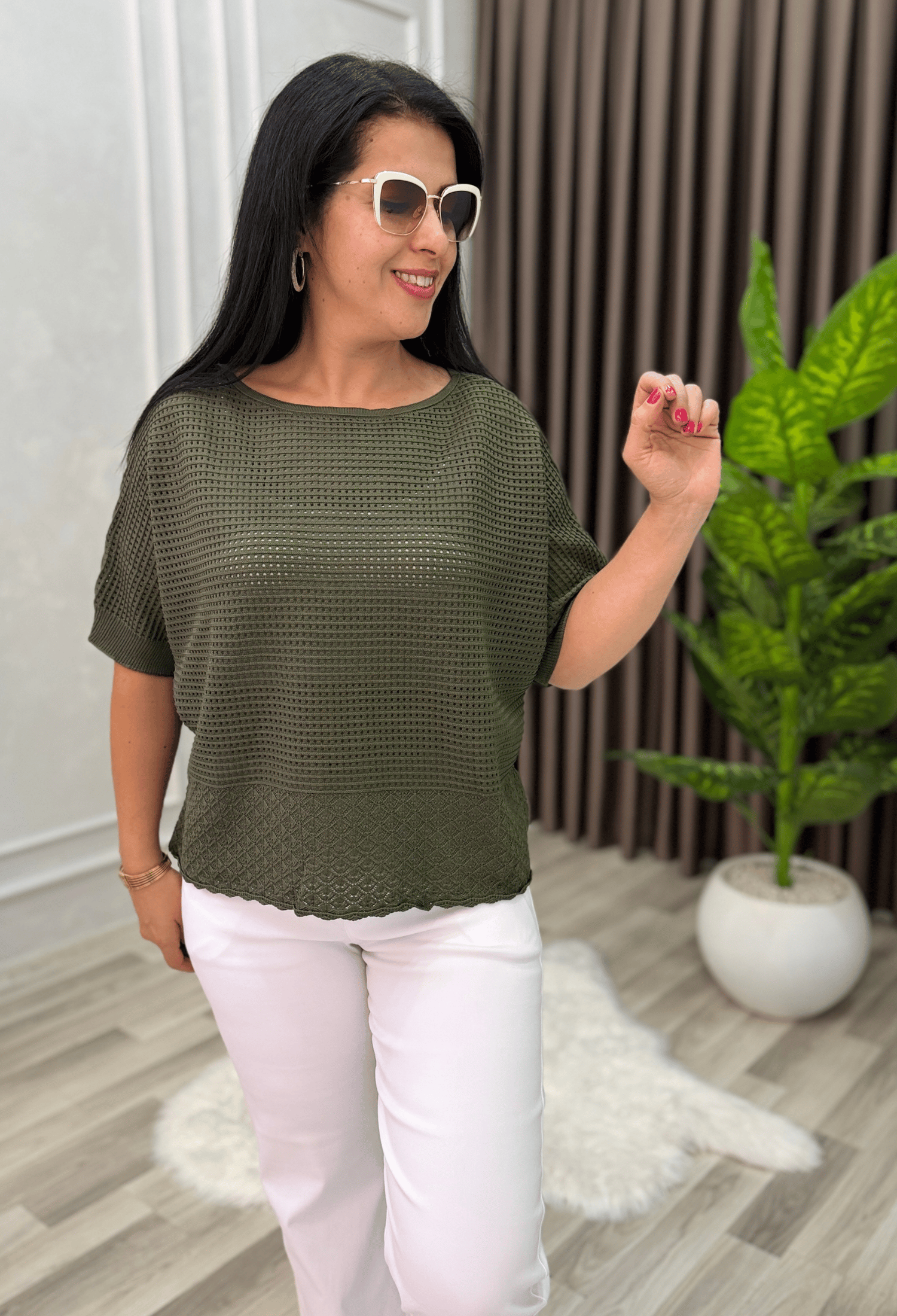DORA AJURLU TRİKO BLUZ HAKİ YEŞİLİ
