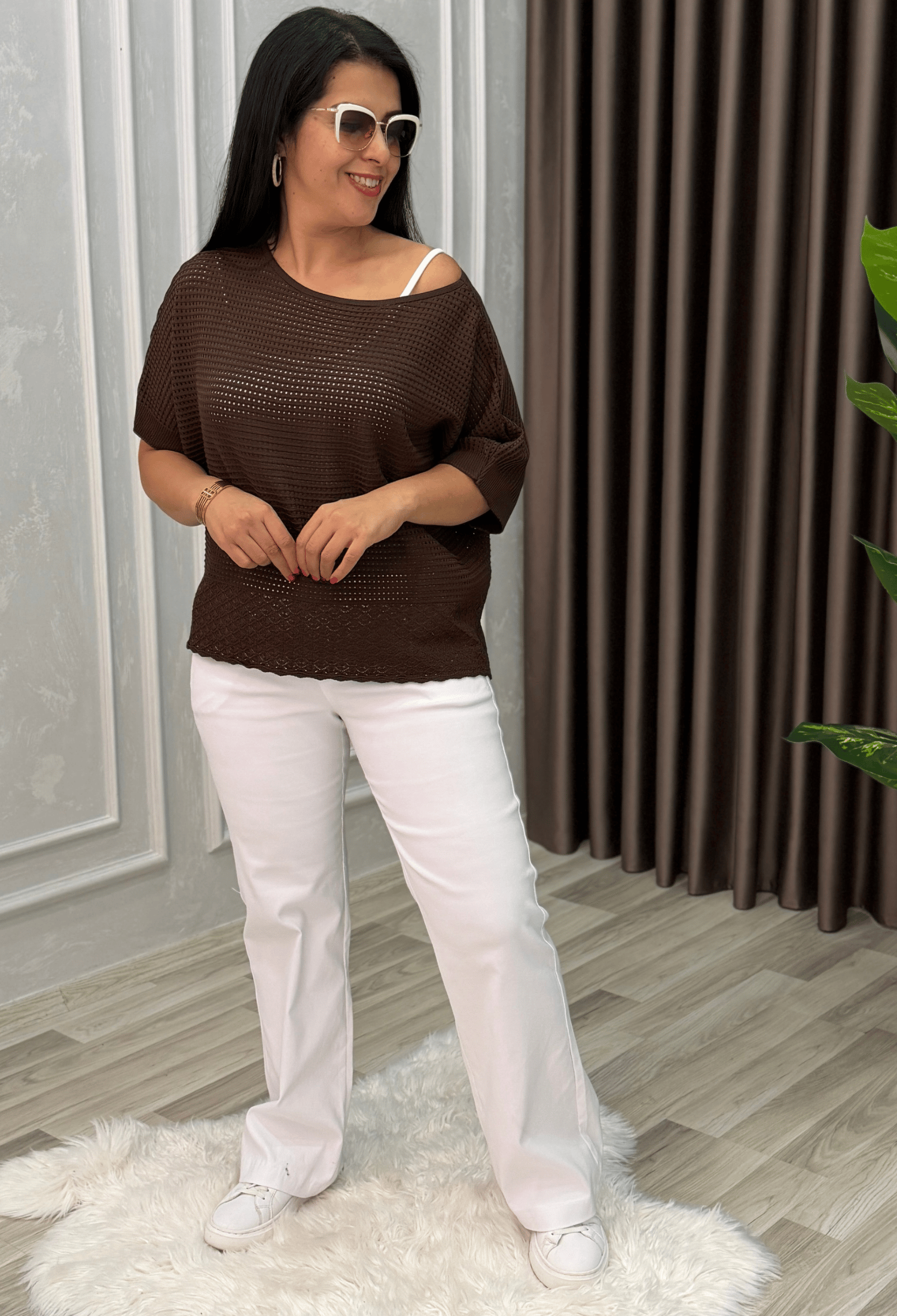 DORA AJURLU TRİKO BLUZ KAHVERENGİ