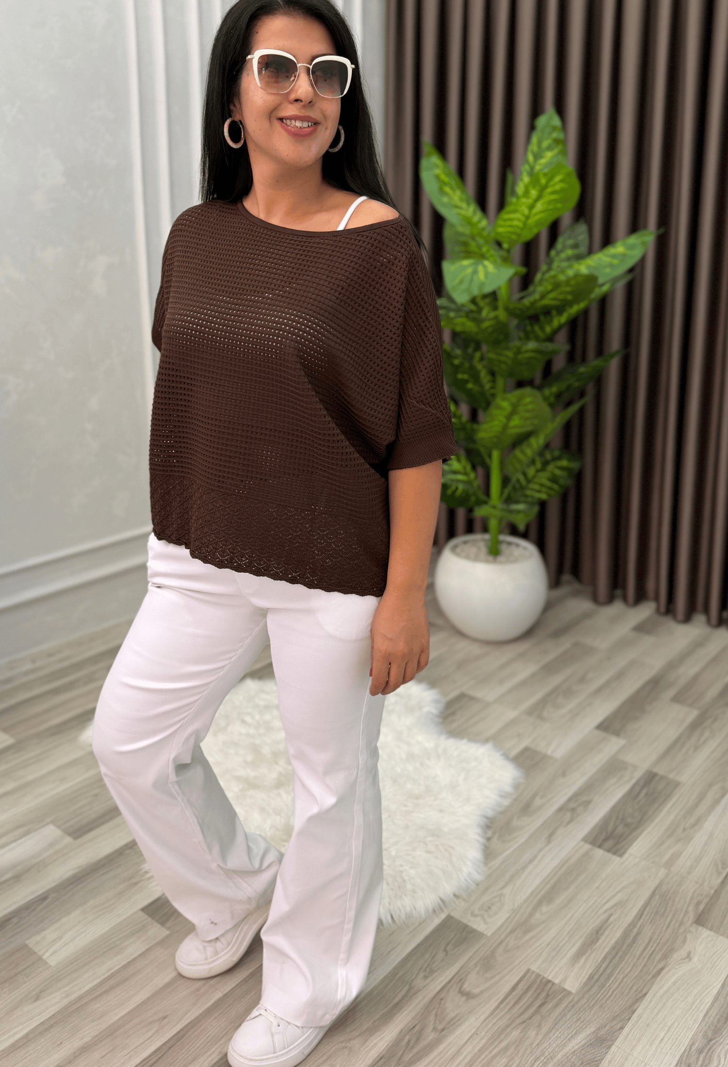 DORA AJURLU TRİKO BLUZ KAHVERENGİ