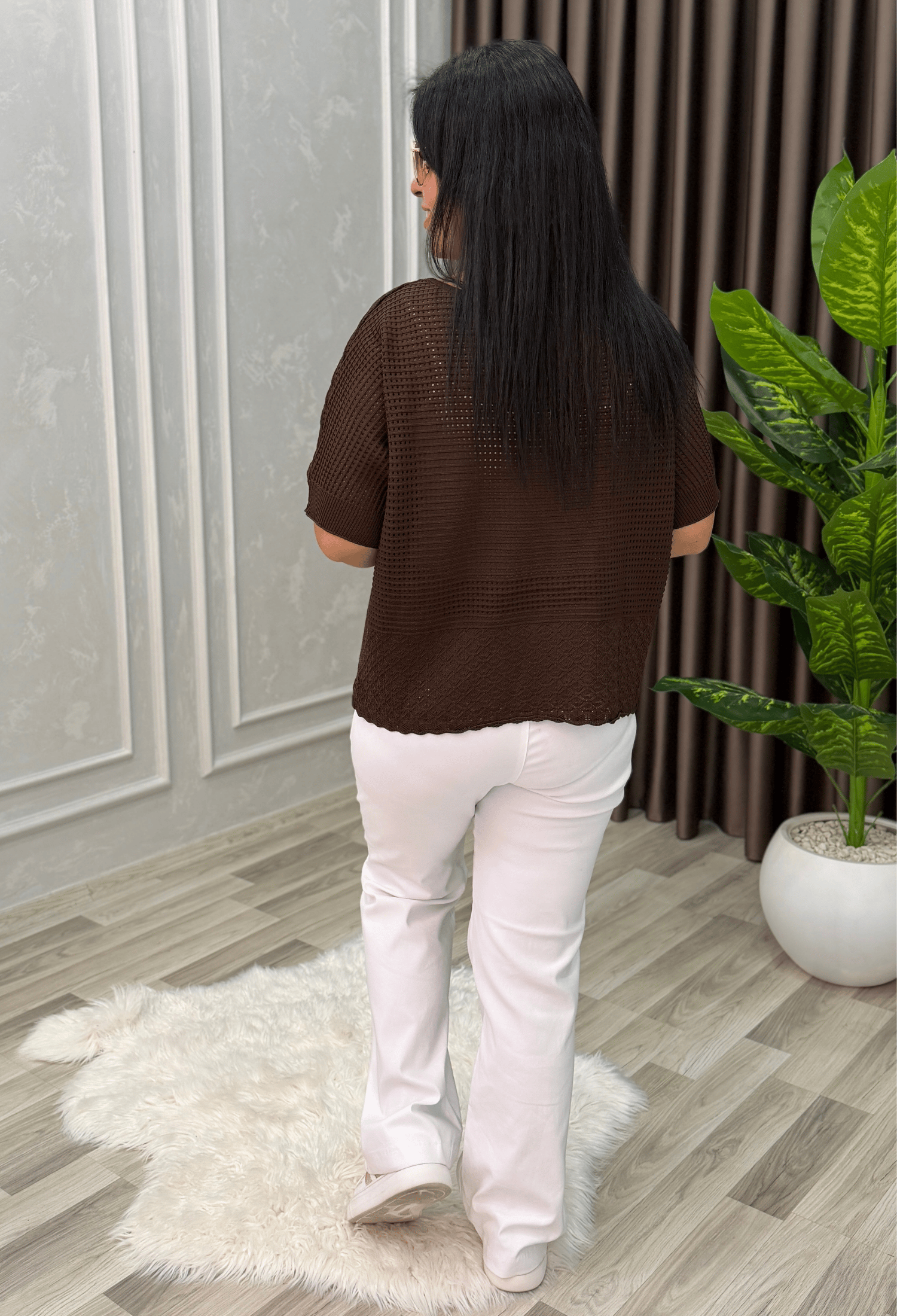 DORA AJURLU TRİKO BLUZ KAHVERENGİ