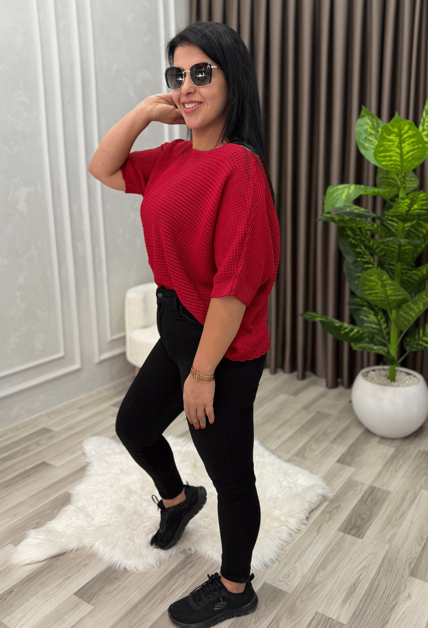 DORA AJURLU TRİKO BLUZ KIRMIZI