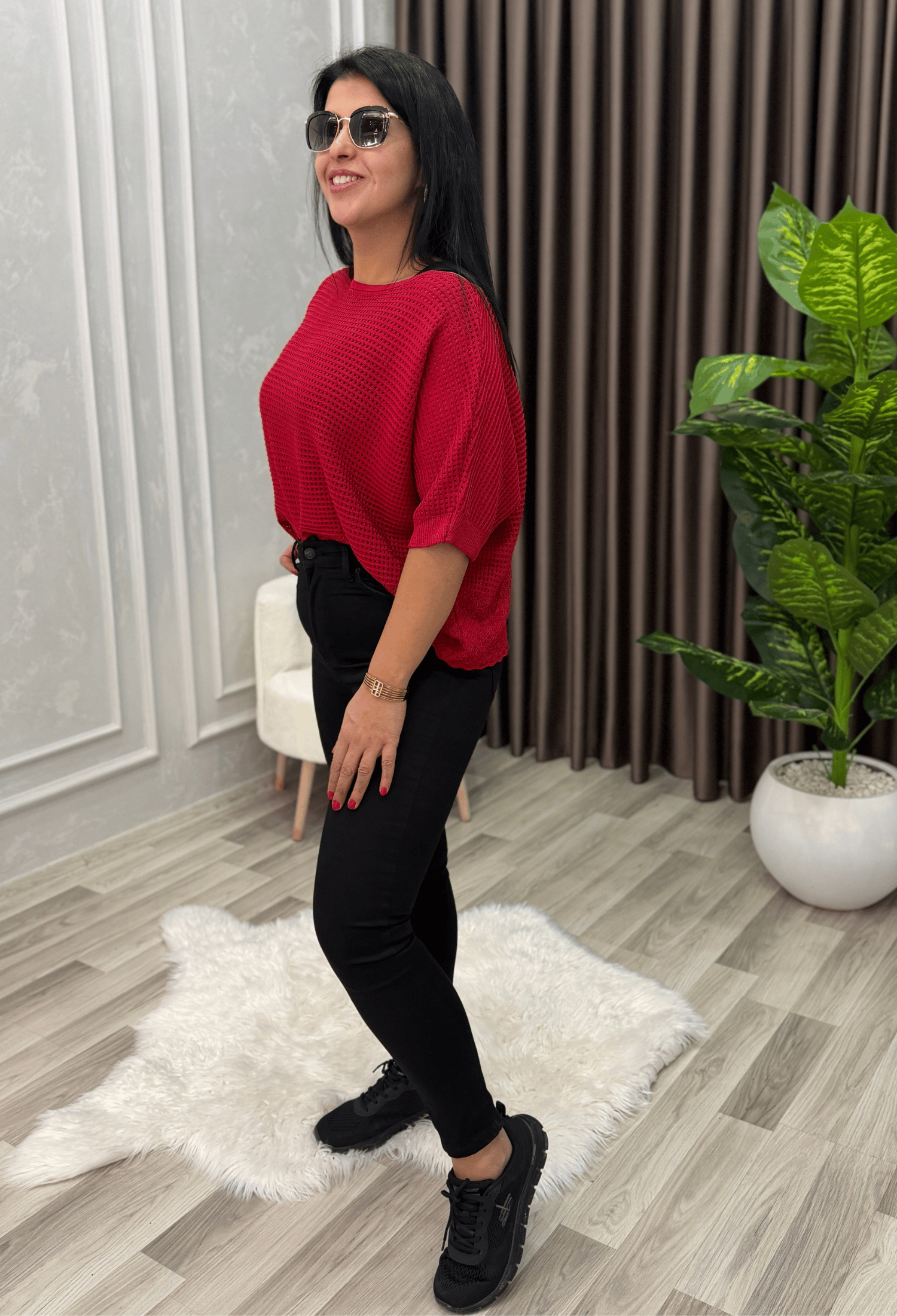 DORA AJURLU TRİKO BLUZ KIRMIZI