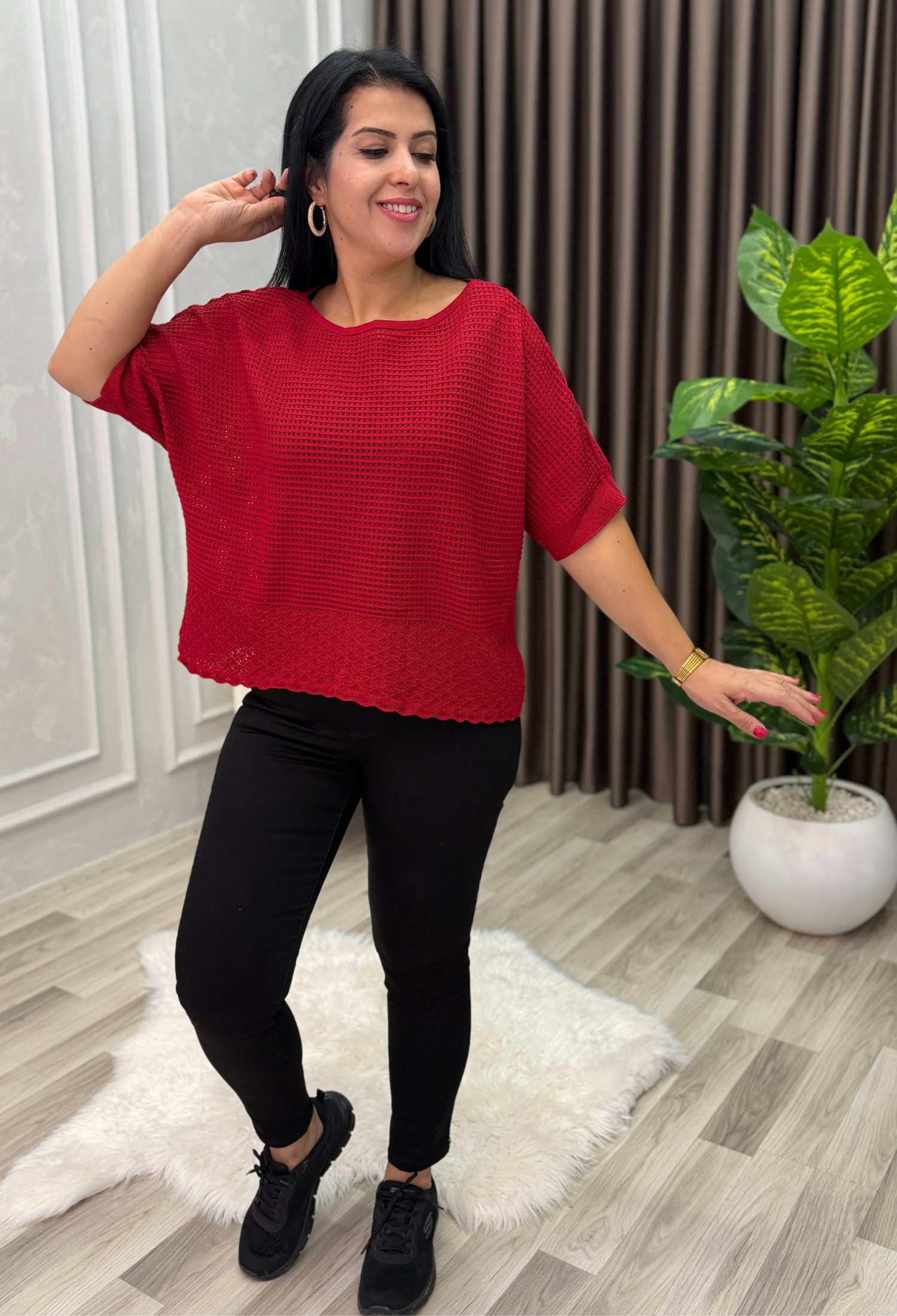 DORA AJURLU TRİKO BLUZ KIRMIZI