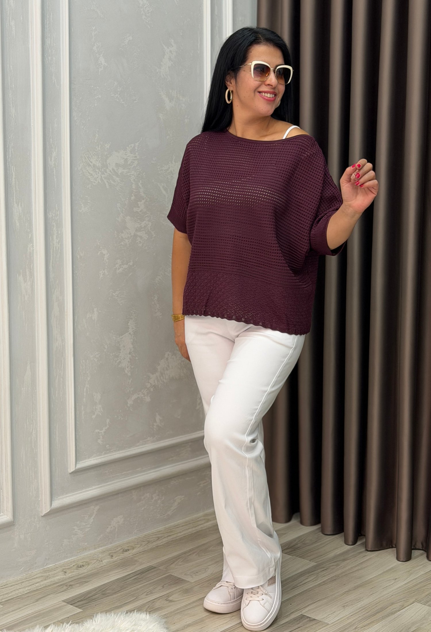 DORA AJURLU TRİKO BLUZ MÜRDÜM