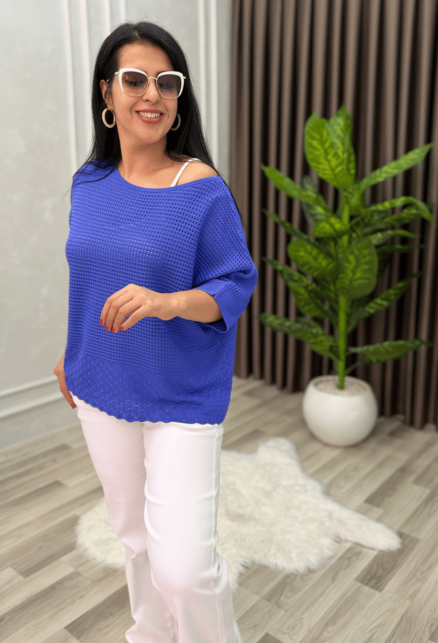 DORA AJURLU TRİKO BLUZ SAKS MAVİ