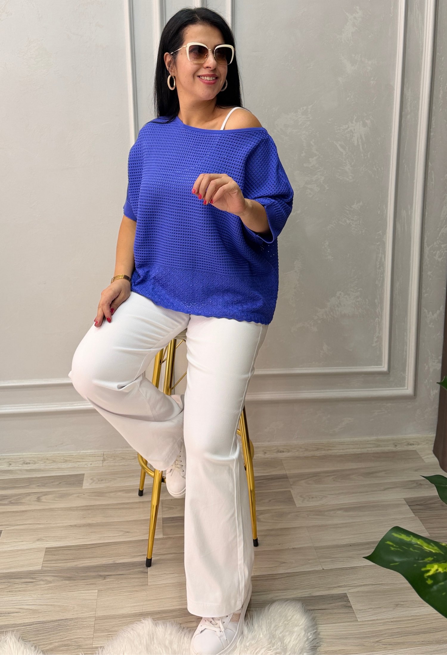 DORA AJURLU TRİKO BLUZ SAKS MAVİ
